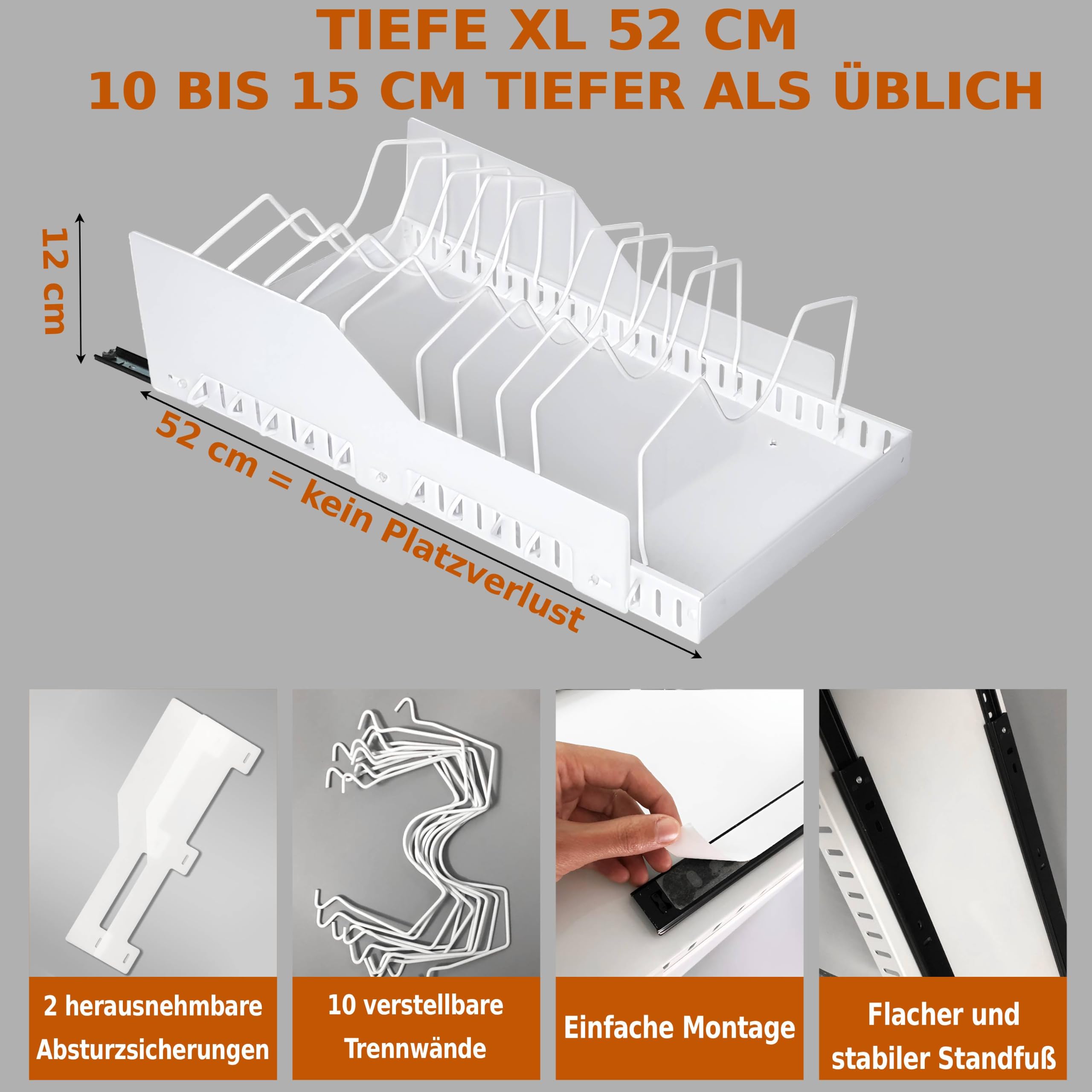 Küchenschublade – vielseitig einsetzbar für Geschirr und Lebensmittel – Deckelaufbewahrung – Küchenschublade – platzsparend – ohne Bohren – robust und praktisch – Fallschutz (2)