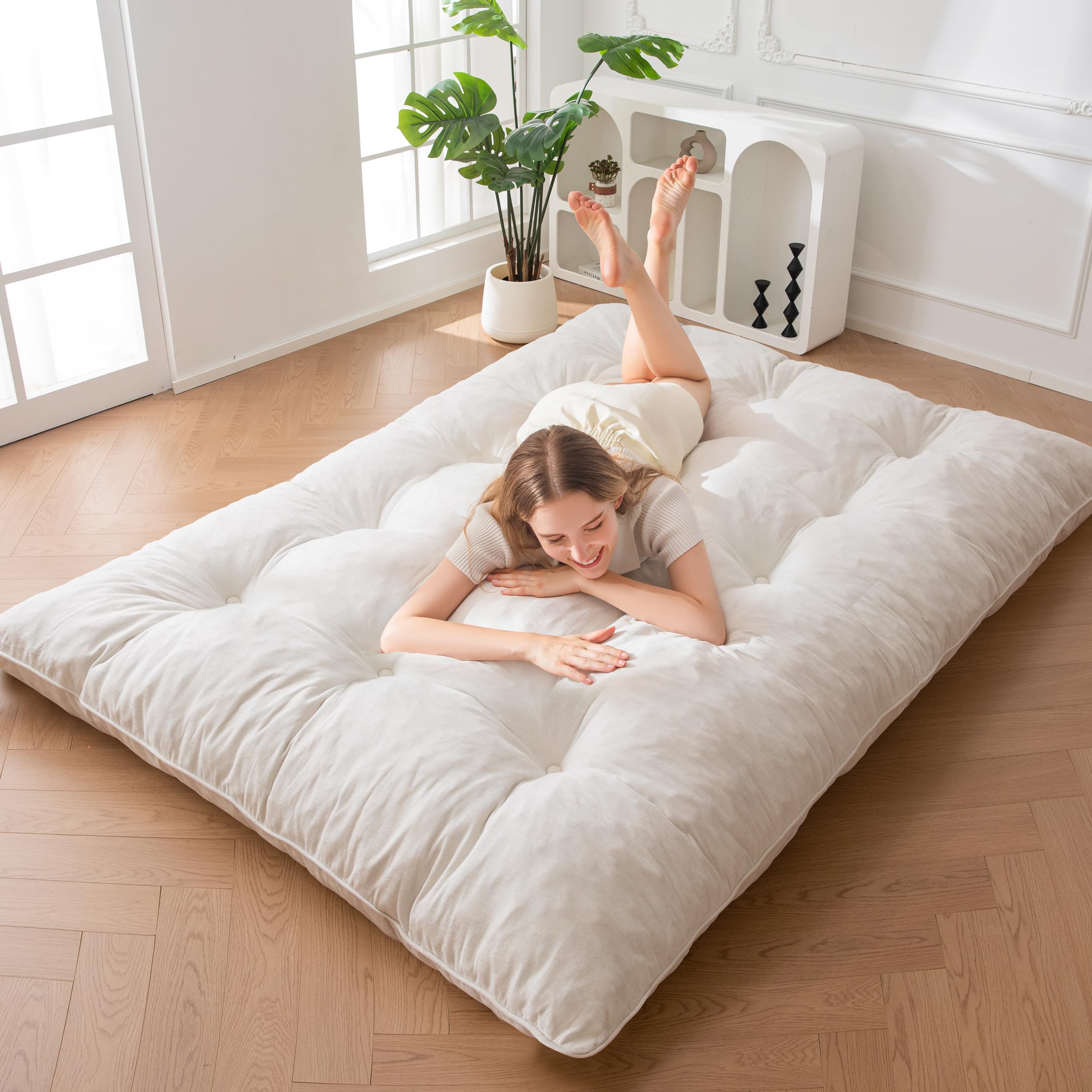 MAXYOYO Opvouwbare Matras Eenpersoons, 15 cm Comfortabele Opvouwbare Matras Met Chenille-Stof, Driekwijd Vloer Futon Bank Bed Voor Gast, Vouwmatras Topper Voor Camping, Marineblauw, Extra Groot