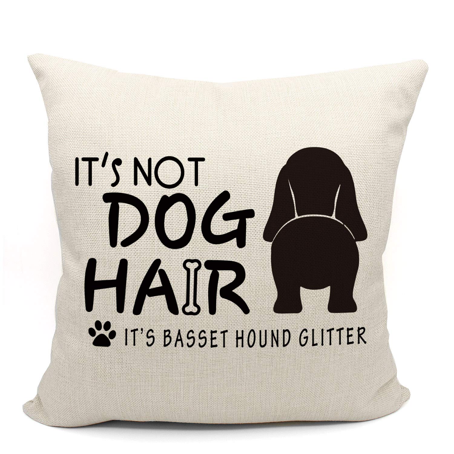 Mancheng-zi It's Not Dog Hair It's Basset Hound Glitter Throw Pillow Case, Dog Lover Gifts, Funny Basset Hound Ass Decor, Basset Hound Lover Gift,18 x 18 Inch Linen Cushion Cover for Sofa Couch Bed