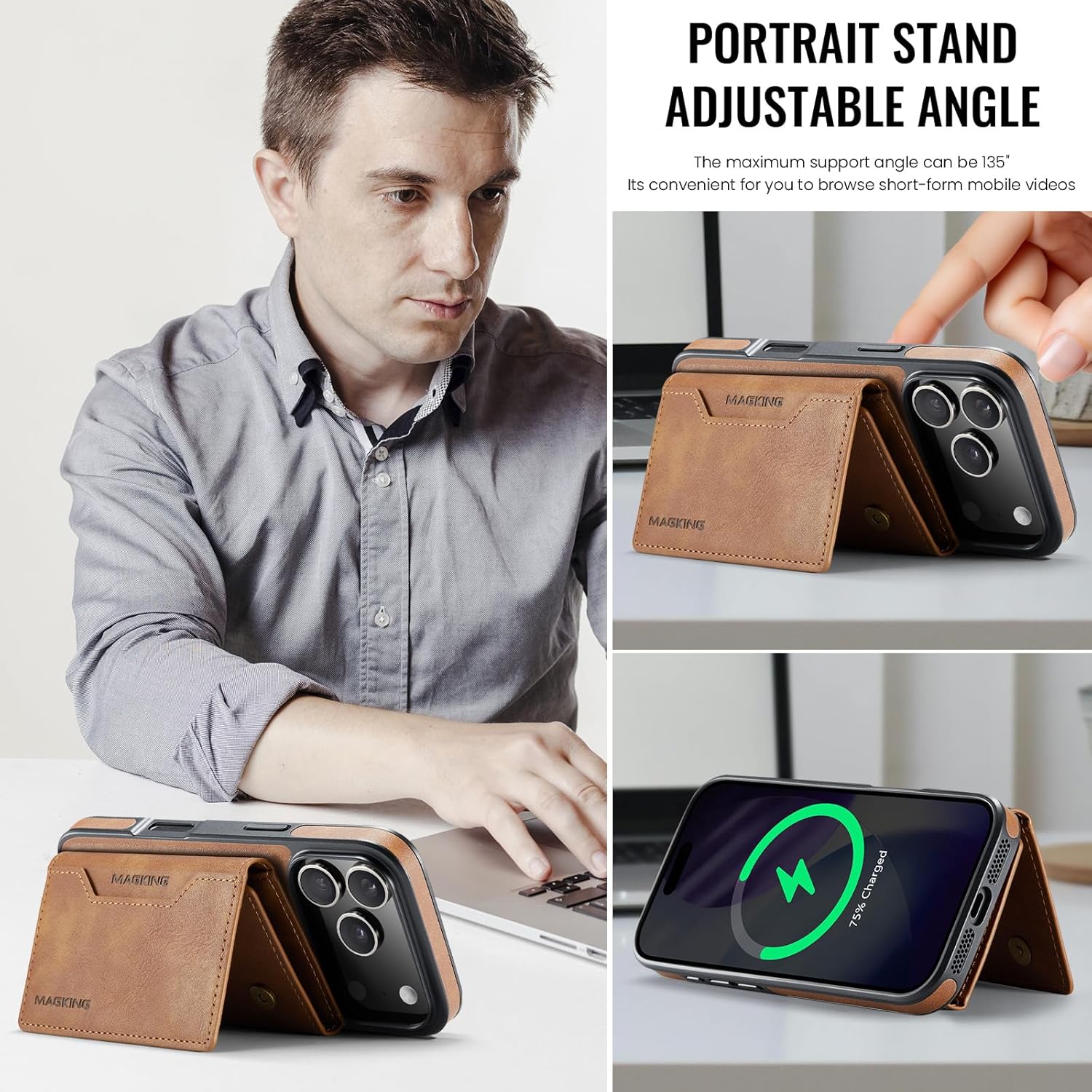 SZHAIYU K2 2 in 1 Detachable Magnetic Phone Cases Compatible with iPhone 17 Pro Case with Card Holder RFID Blocking, Compatible with Magsafe Wallet, Leather 6.3'' (Brown, iPhone 17 Pro)