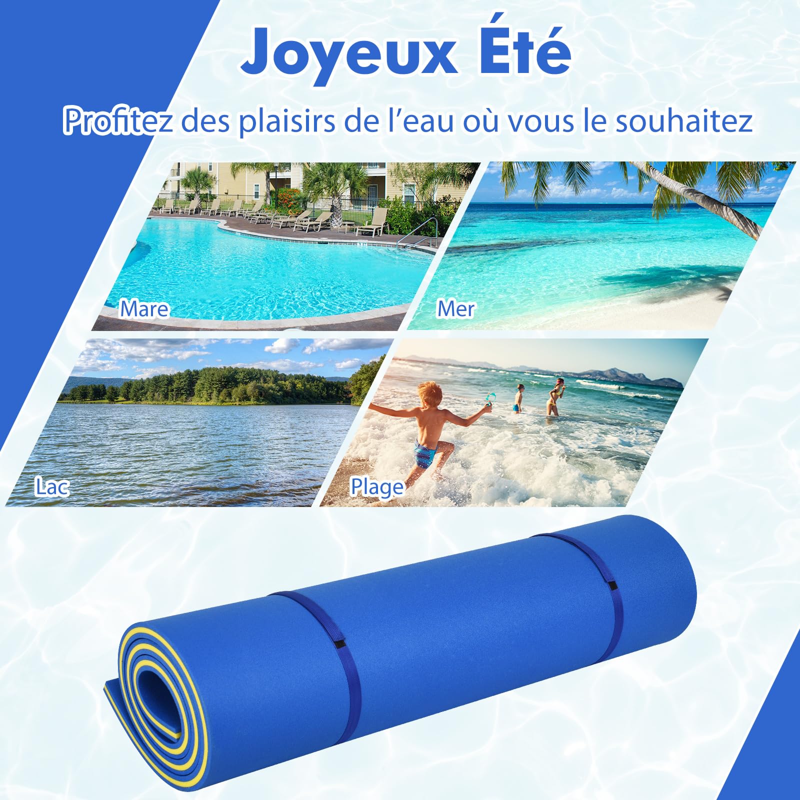 GYMAX Tapis Flottant en Mousse XPE, Matelas d'eau (Bleu)