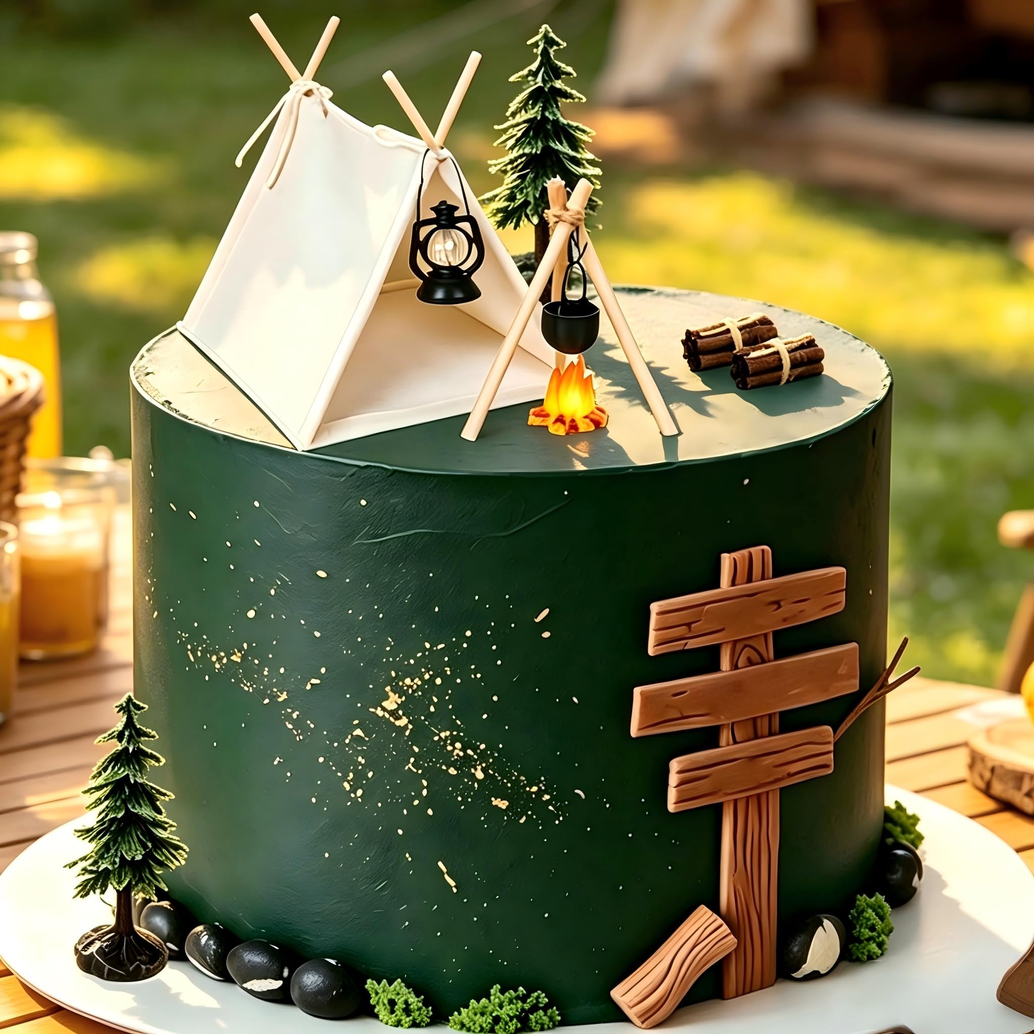 Camping Party Cake Toppers Outdoor Tent Happy Camping Cake Decorations