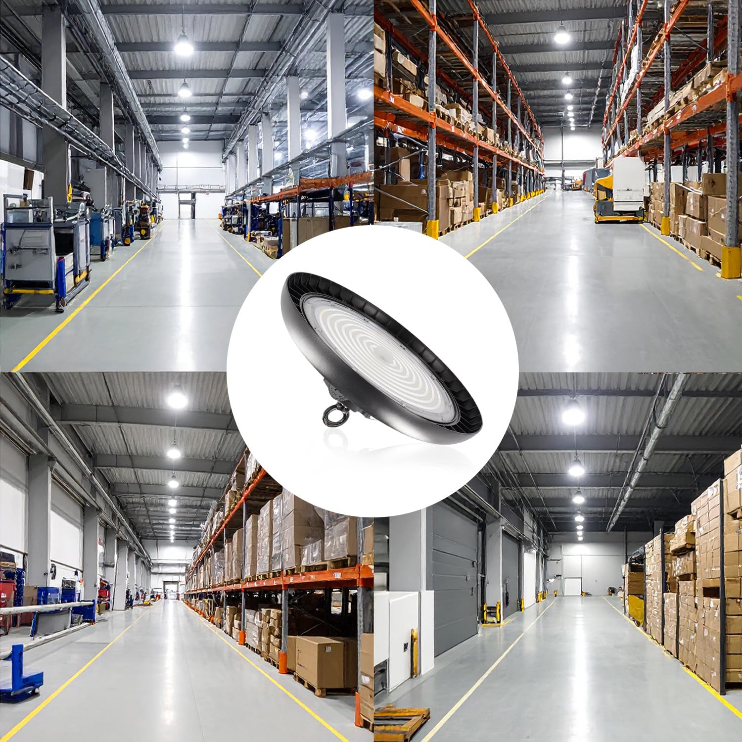 LED Hallenstrahler 200W kaltweiß 6000K 40.000lm 200lm/W 90° CRI>80 | PREMIUM-Marken-Treiber, dimmbar (1-10V), IP65, High Bay, Industrielampe, Werkstattbeleuchtung, Ø340xH110mm | 5 Jahre Garantie