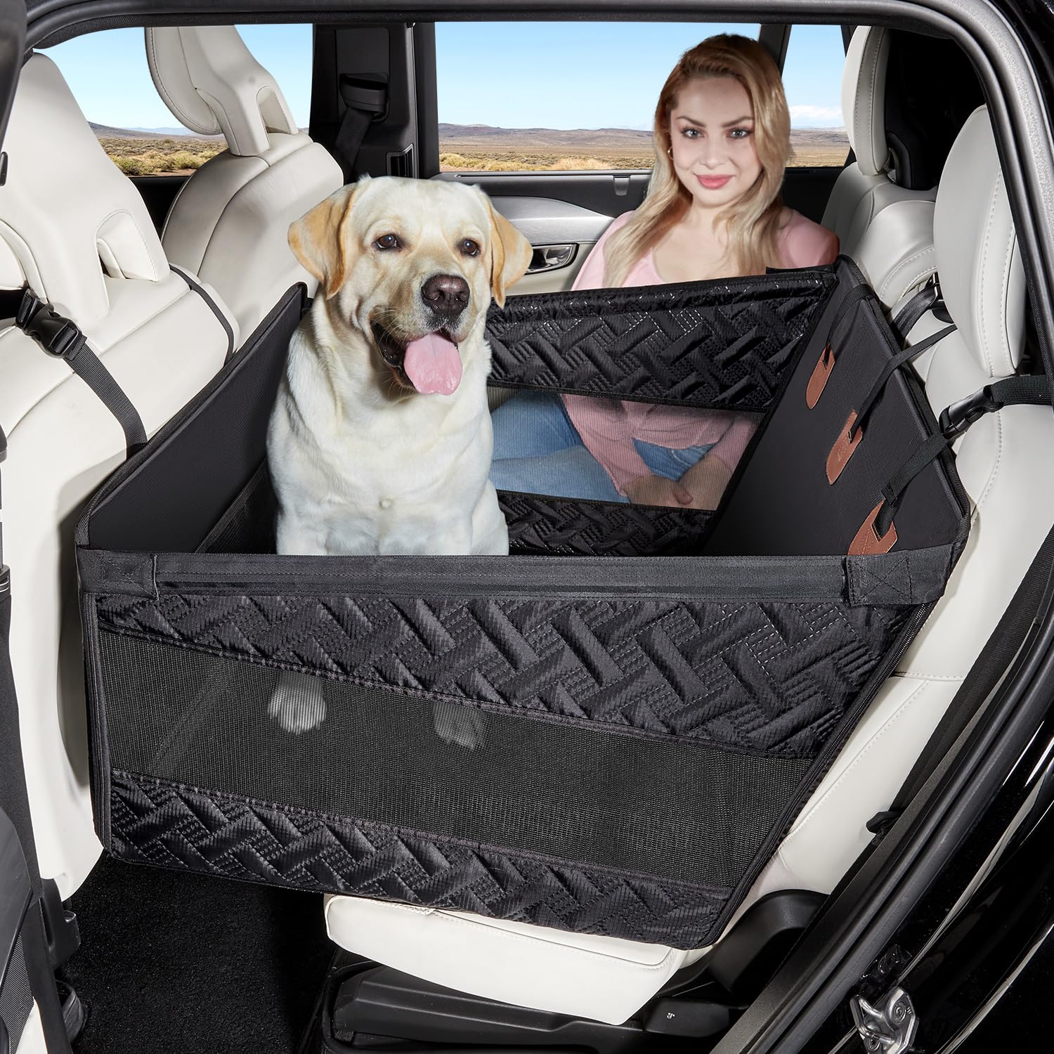 GGW Asiento trasero para perros medianos y grandes – Asiento de seguridad con correa de fijación, asiento para perros antideslizante e impermeable como cama para perros para coche, SUV