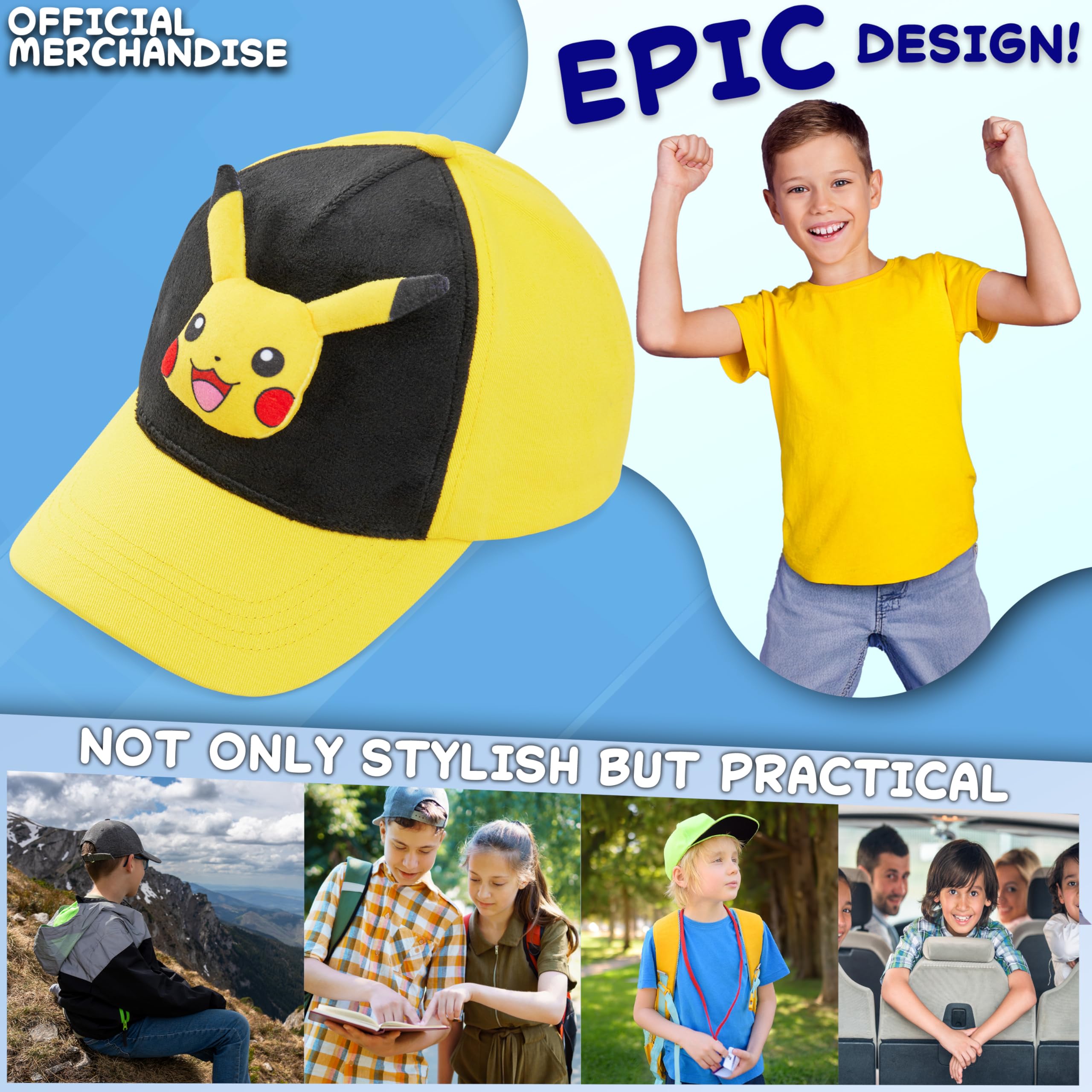 Pokémon Gorra Niño 3D Pikachu Bulbasaur, Anime Gorras Infantiles Ajustable Peluche Regalo