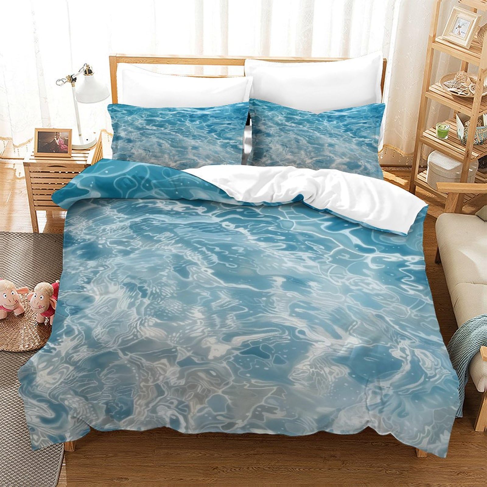 P1s9u7w5y Water Ripple-2 3D Printed Water Ripple Duvet Cover Set 3Pcs Microfiber Blue Water Bedding Set Double（200X200cm）
