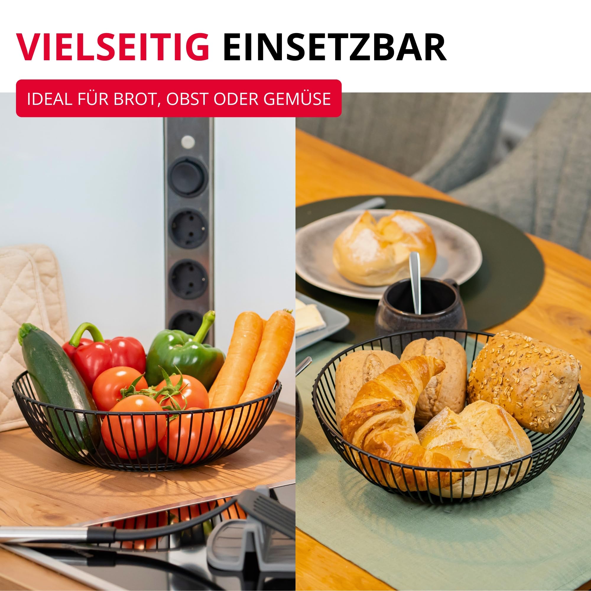 Westmark Drahtkorb Lumos Groß – Stilvolle Obstschale & Brotkorb – Dekorativer Metallkorb für Obst, Gemüse, Brot & Brötchen – Schwarz, 28 cm