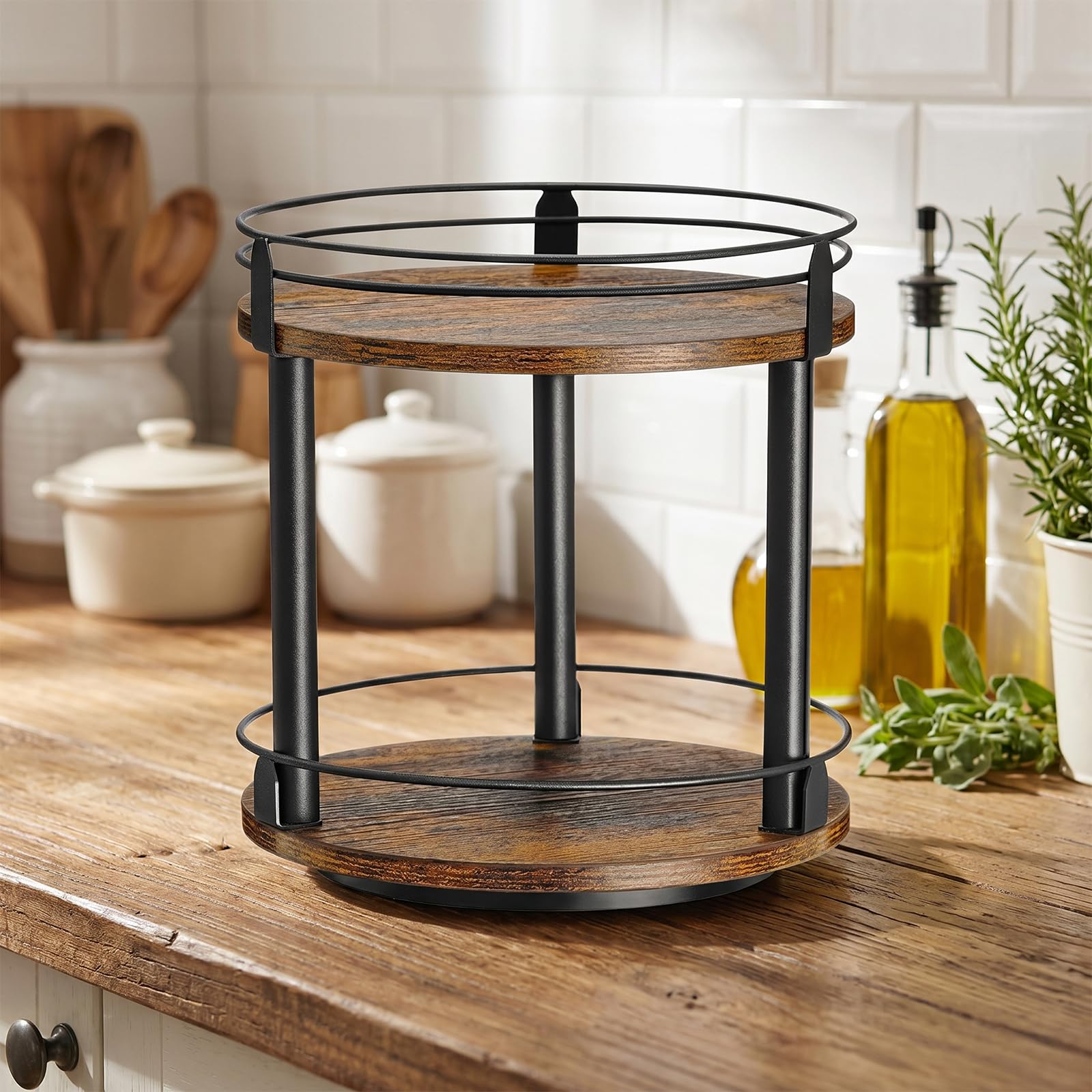 Plateau tournant en bois Lazy Susan pour dessus de table pour garde-manger, salle de bain, vanité, décoration d'intérieur
