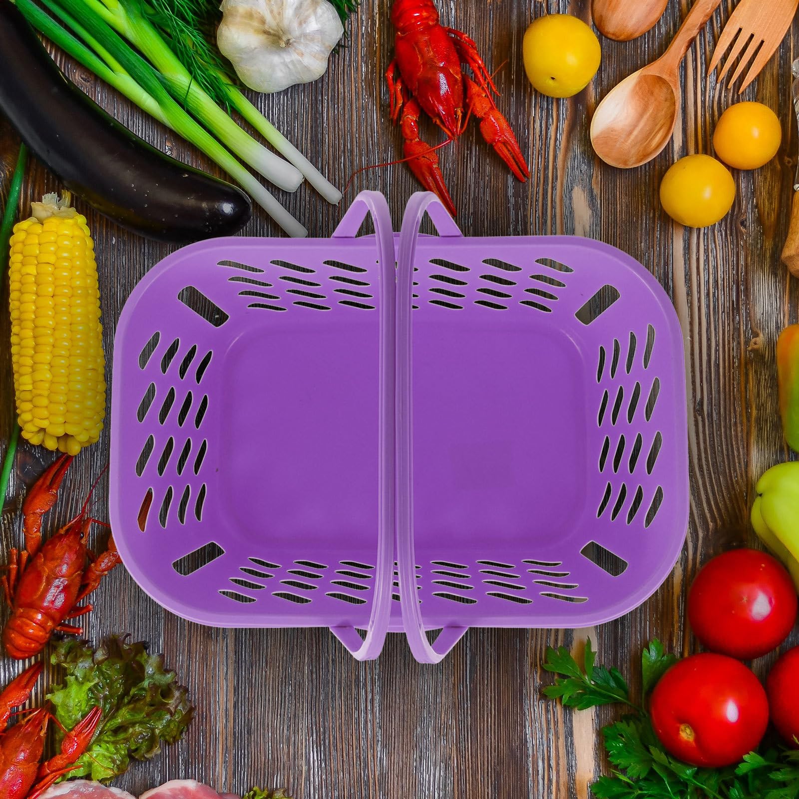 Cesta de Plástico Grueso para Compras 6l Pequeña Doble Asa Color Púrpura Práctica para Supermercado y Almacenamiento Doméstico