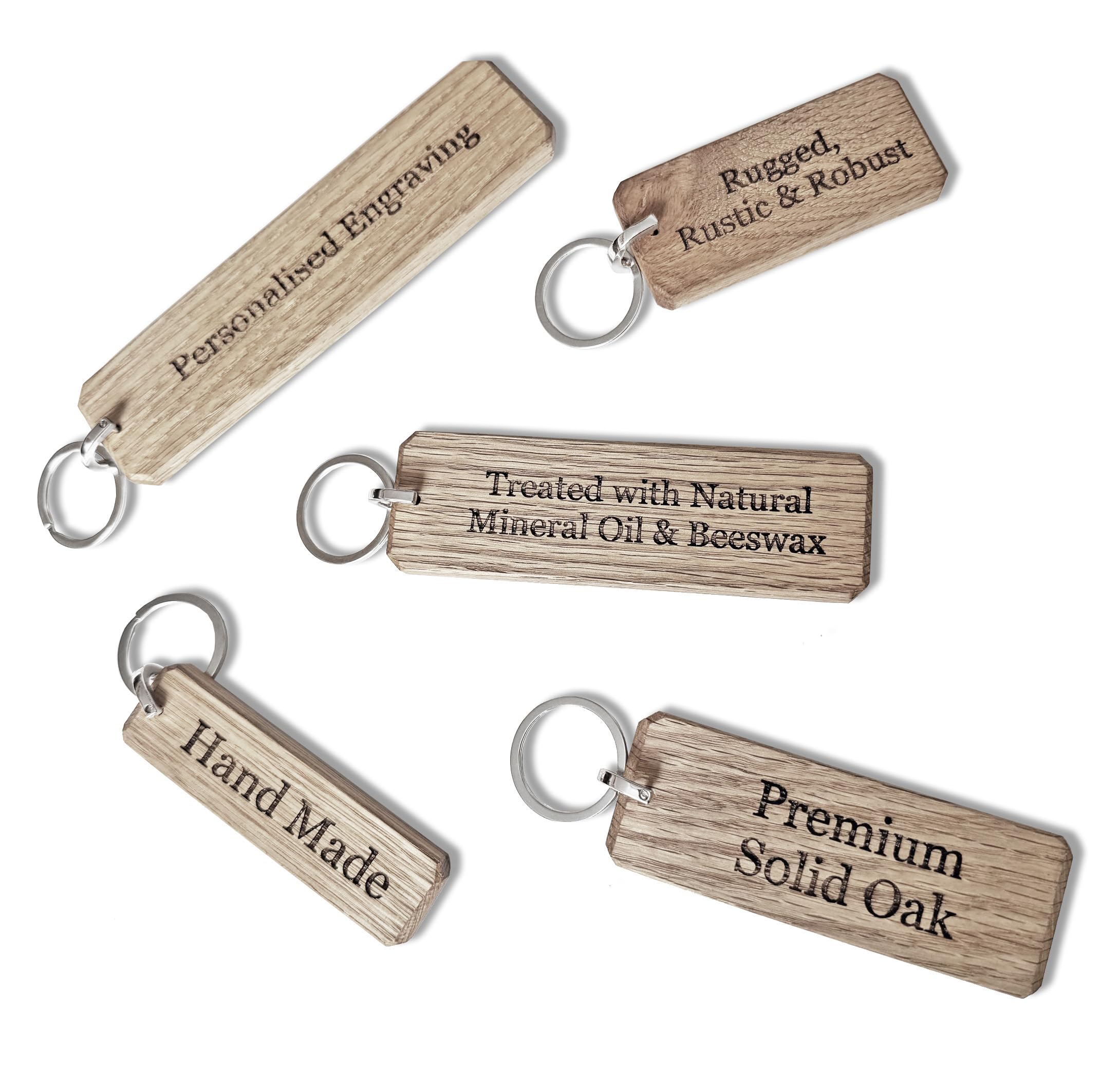 Handmade Personalised Chunky Rustic Oak Wooden Keyring with Custom Engraving & Chrome Fixings for Hotel Rooms, Offices, Spa, B&B, Businesses , Cottages, Villas and Lodges etc (Extra Extra Large)