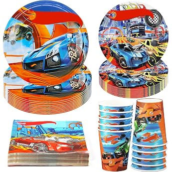 Racing Car Party Tableware Set 50 Pieces Racing Car Party Decoration Racing Car Birthday Tableware Kit with Paper Plates Cups Napkins Cars Children's Birthday Party Tableware Supplies for 10 Guests