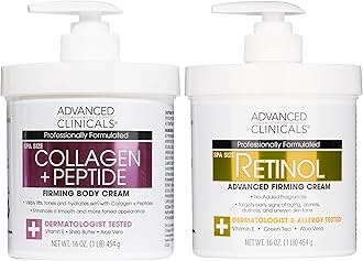 Advanced Clinicals Retinol Cream + Collagen Peptides Body Moisturizer & Face Lotion 2PC Skin Care Set | Dry Skin Body Lotion For Women & Men To Help Improve Appearance Of Crepey Skin, 2PC Bundle