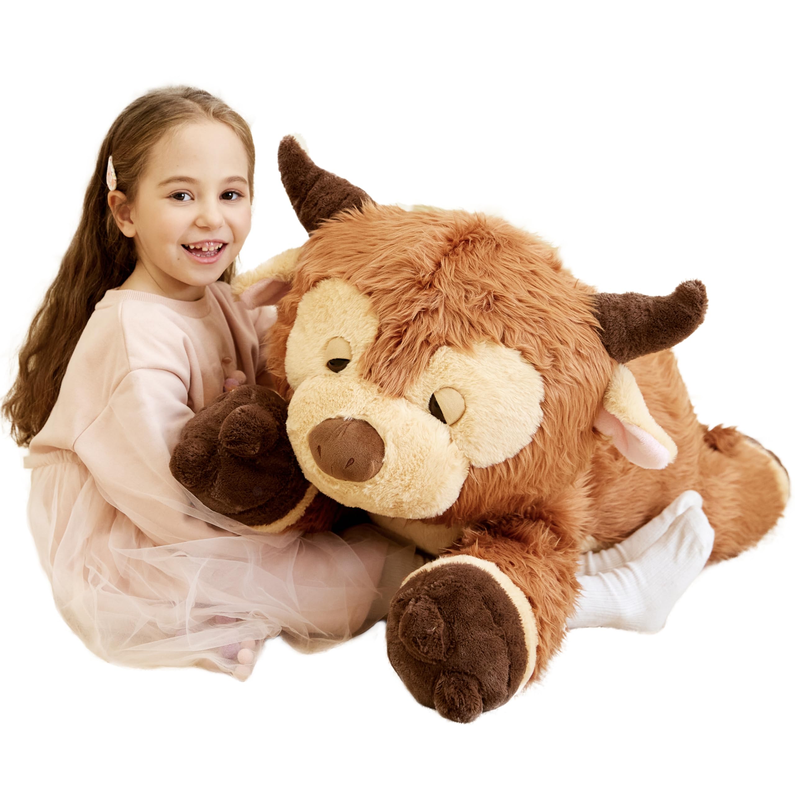 IKASA Giant Highland Cow Stuffed Animal Plush Toy,85cm Large Big Scottish Highland Cow Jumbo Soft Toys,Huge Size Cute Fluffy Plushie,Gifts for Kids