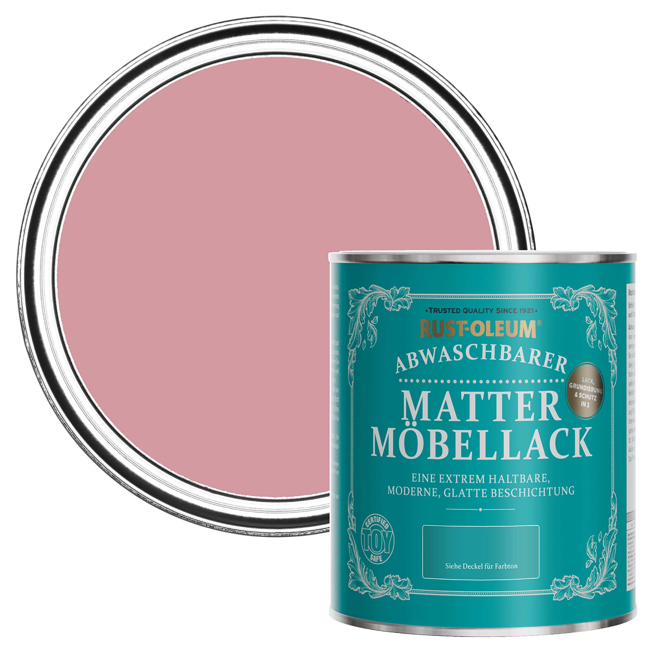 Rust-Oleum rosa Möbelfarbe mit Matt-Finish, geruchsarm und wasserbasiert für Innenholz - Altrosa 750ML