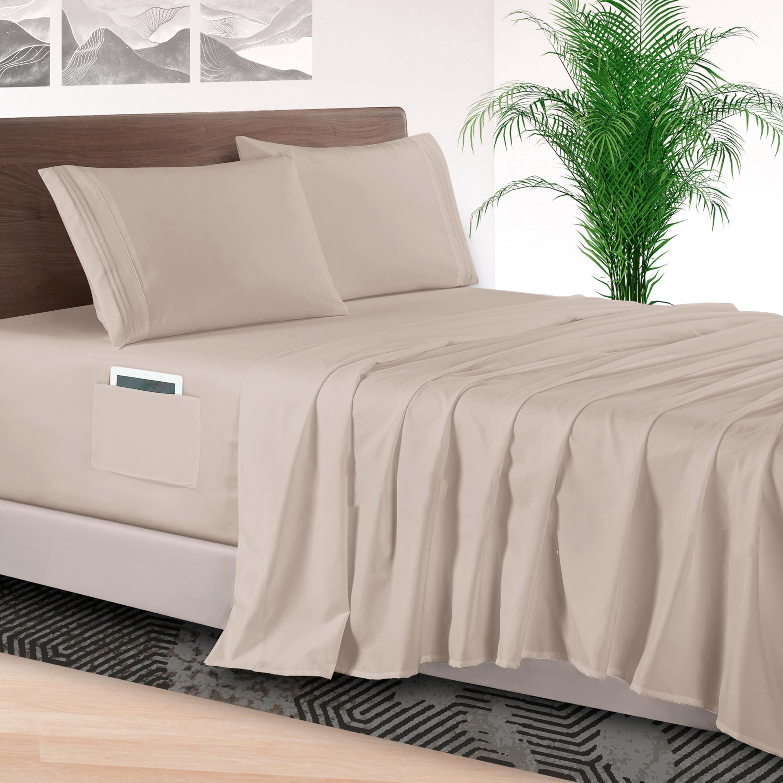 Parure de lit grand matelas avec drap-housse bonnets extra profonds 46-61 cm