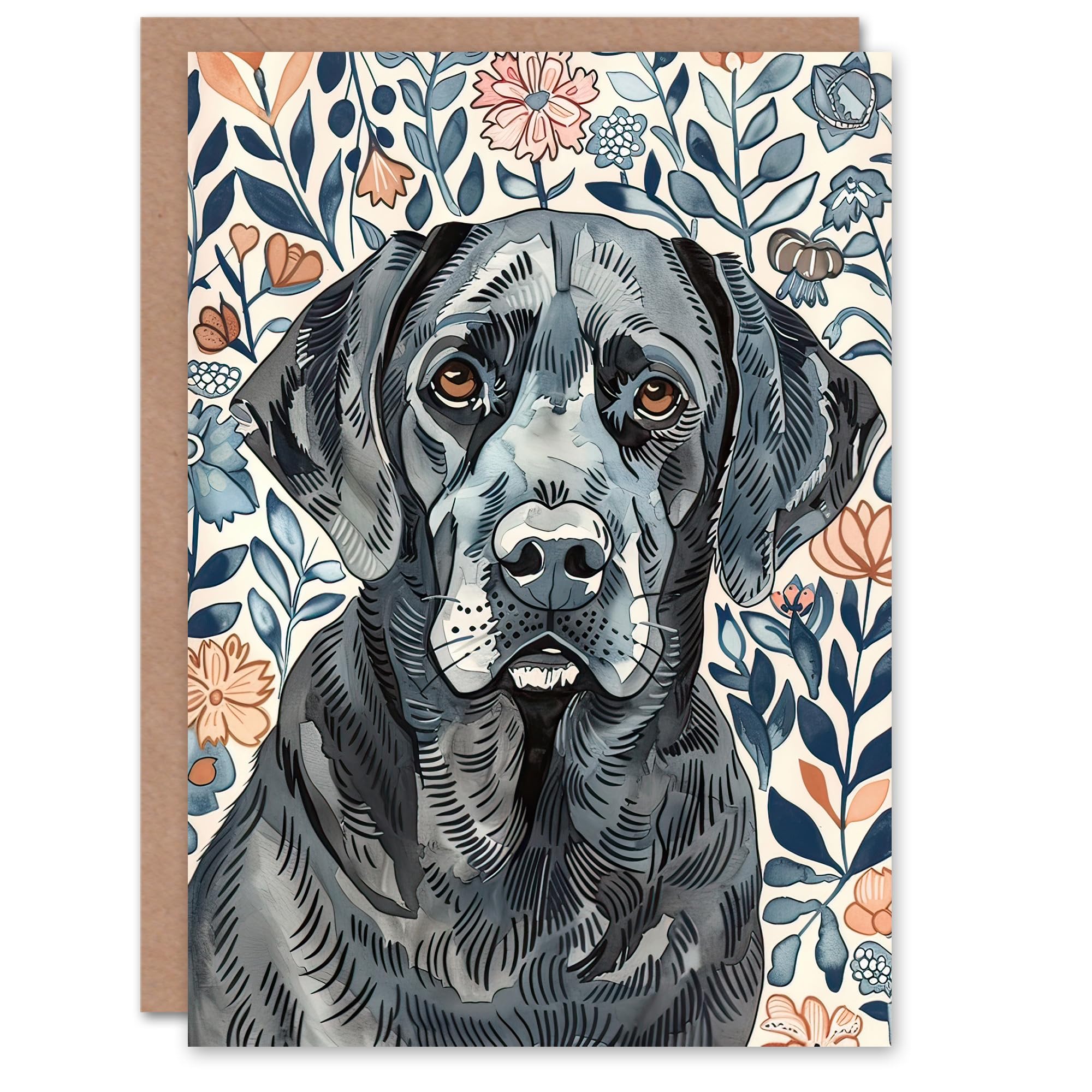 Artery8 Greeting Card Dog Lover Labrador Retriever Floral Watercolour For Her Woman Birthday Card