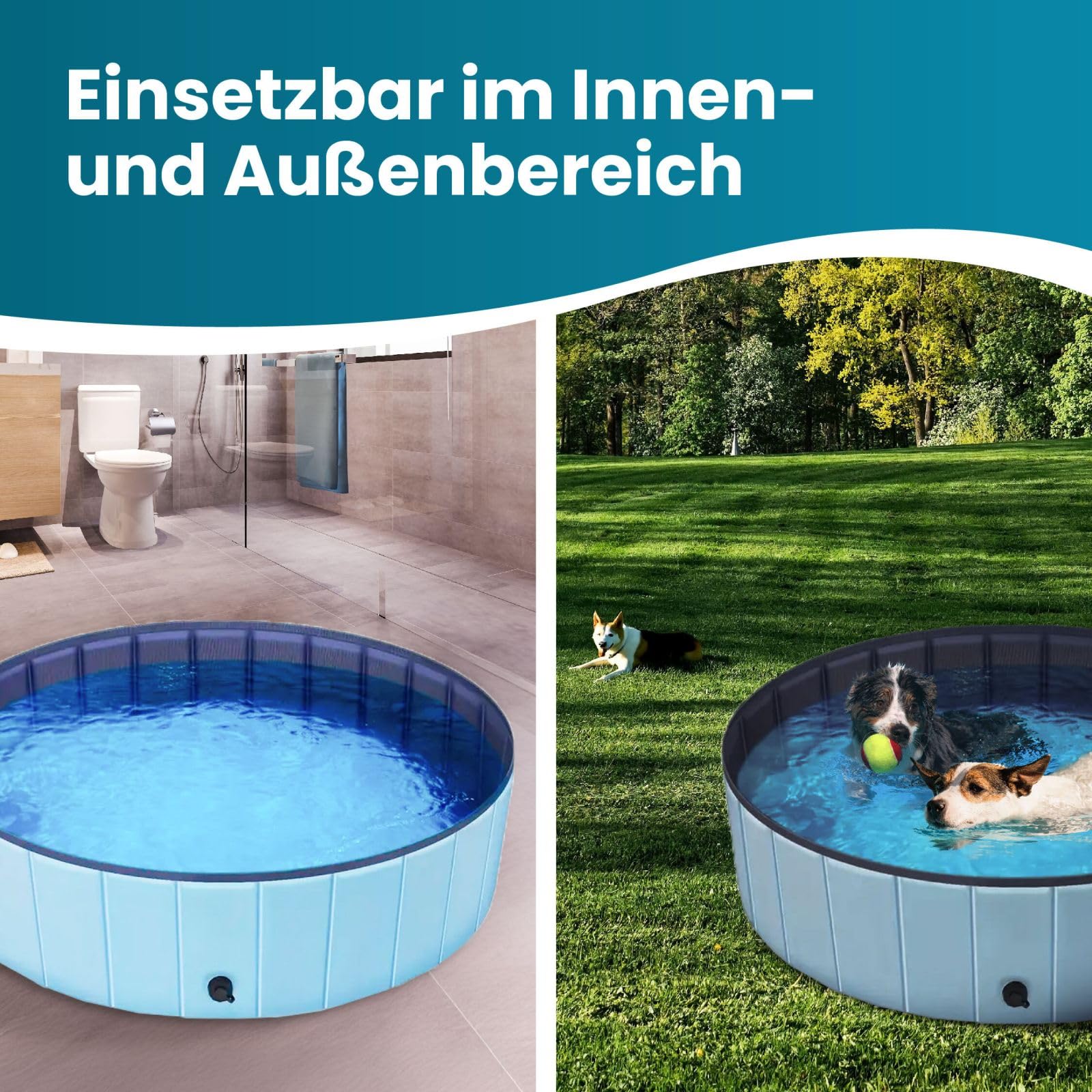 Hundepool faltbar – Robustes Planschbecken Pool für Hunde & Katzen, rutschfest mit Ablassventil, tragbar & in verschiedenen Größen erhältlich. (100 x 30 cm)