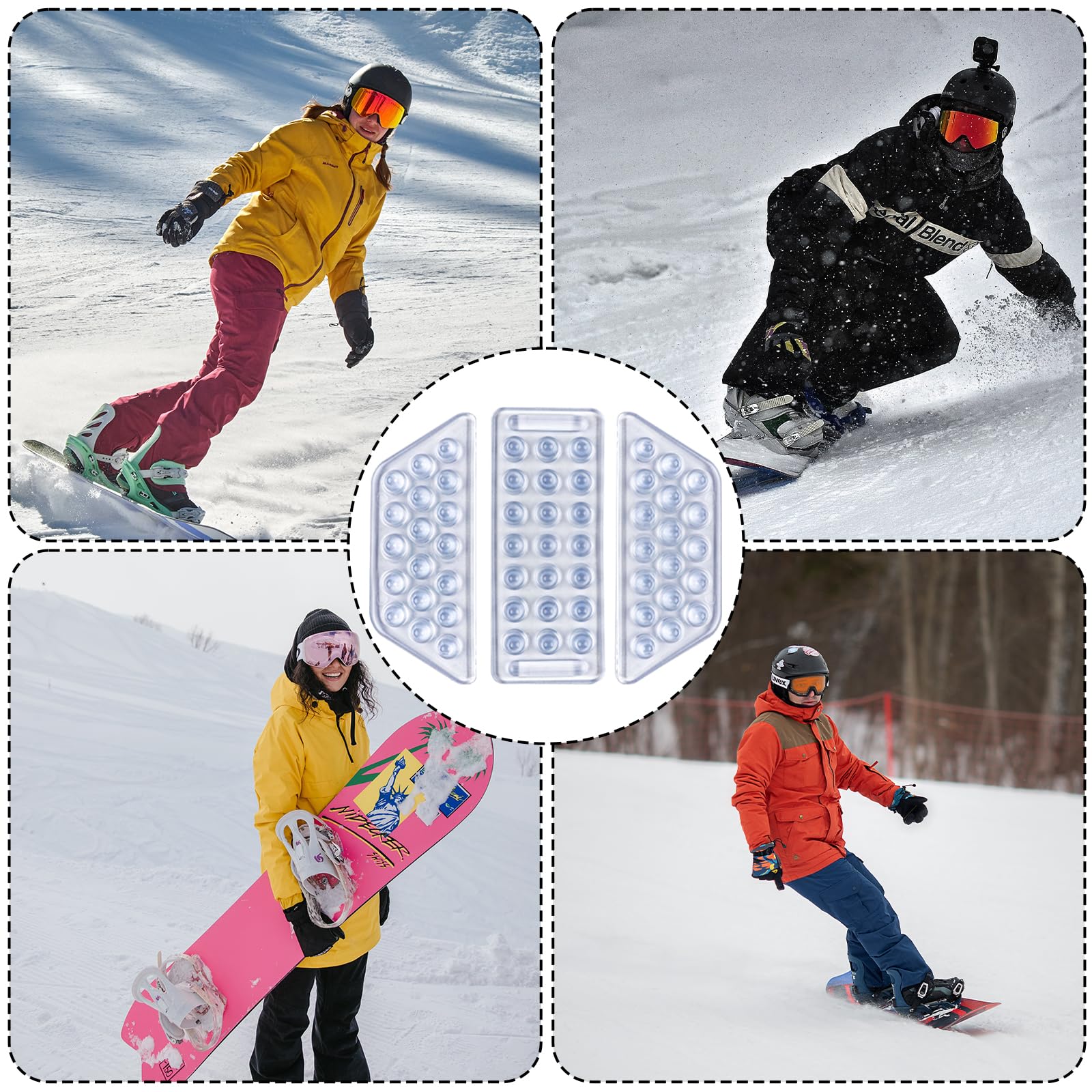 BOXOB 4pcs Pad Snowboard Antidérapant, Transparent Anti-Dérapage Stomp Pad Snowboard Auto-adhésif Clear Stomp Pad Hiver Accessoires de Ski pour Snowboard Hommes Femmes