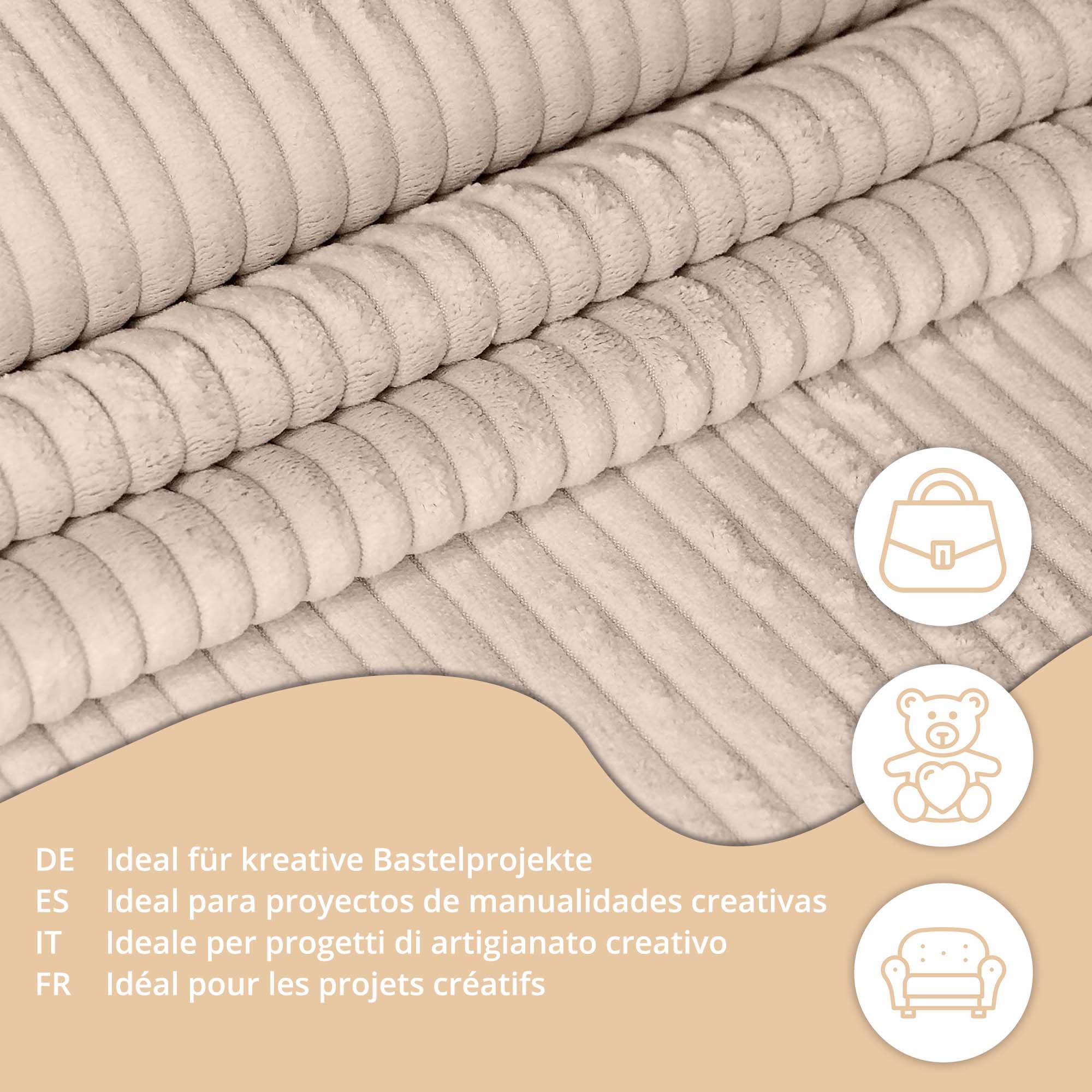 DreamRoots Cord Stoff Meterware Gewicht 380 g/m2 - Polsterstoff Cord Meterware 140 cm breit - Möbelstoff - Breitcord Vanilla Ice