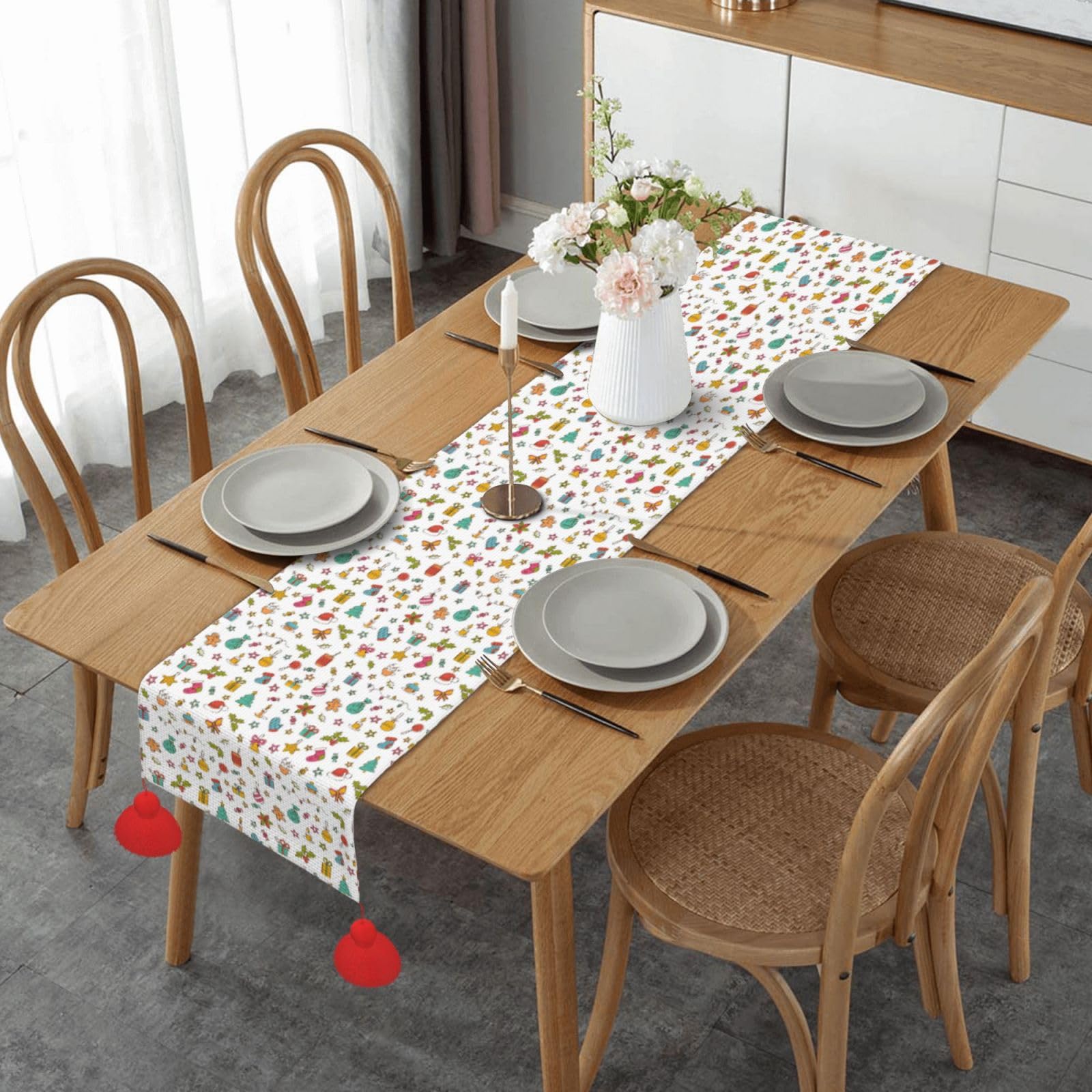 Chemin de table de Noël chic 35x152 cm aux finitions raffinées pour réception