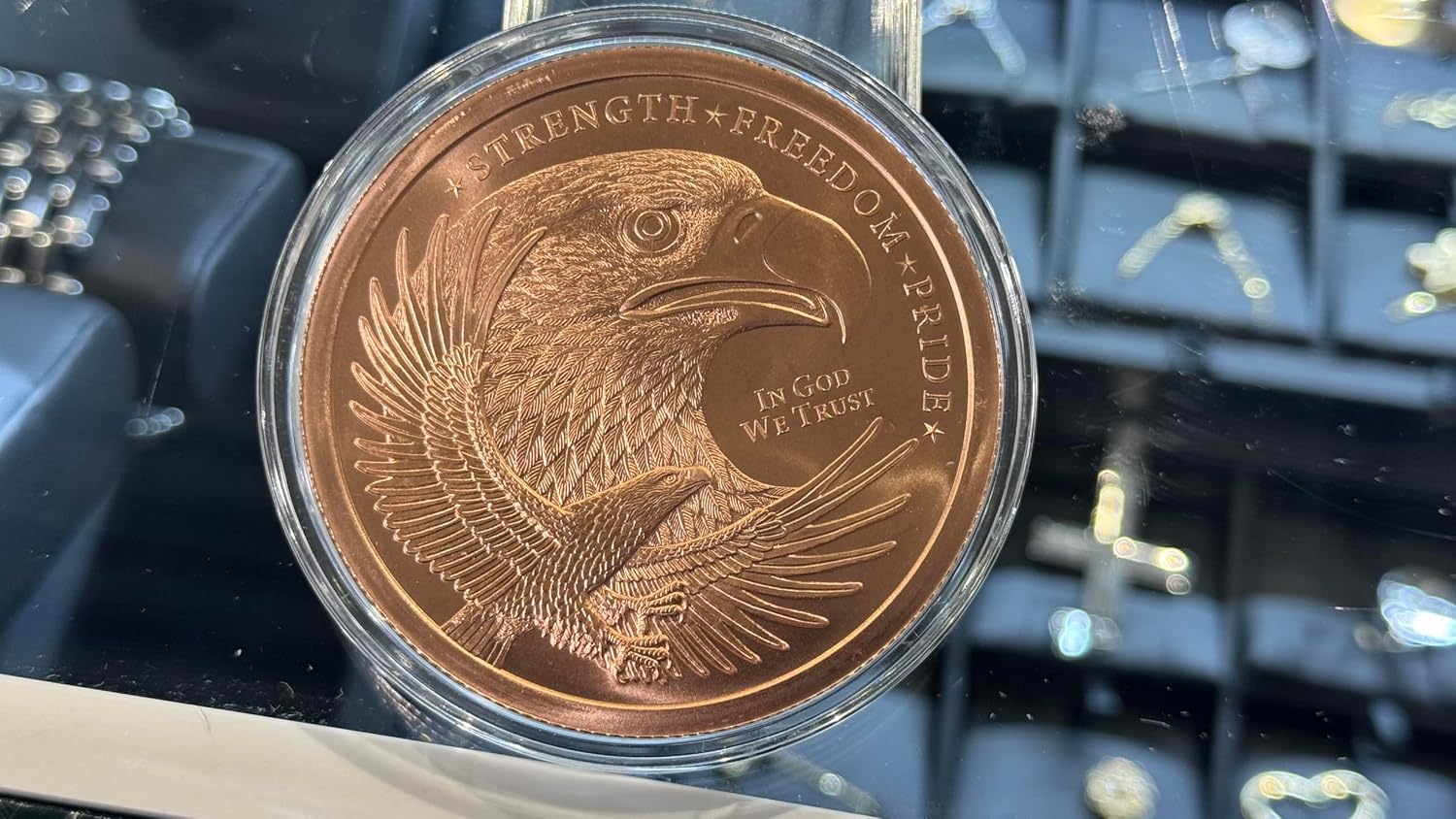 Generic 5 oz copper Double Eagle Round Strength, Freedom, & Pride in capsule