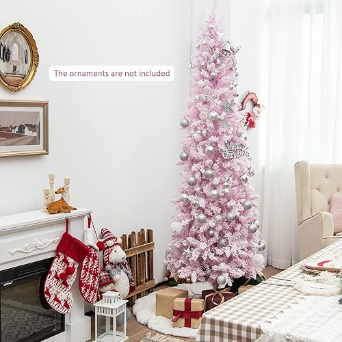 Miniatura 2 de Árbol de Navidad flocado de nieve rosa preiluminado de 7 pies, 800 puntas de rama, 300 luces LED, 8 modos de iluminación, árbol de Navidad