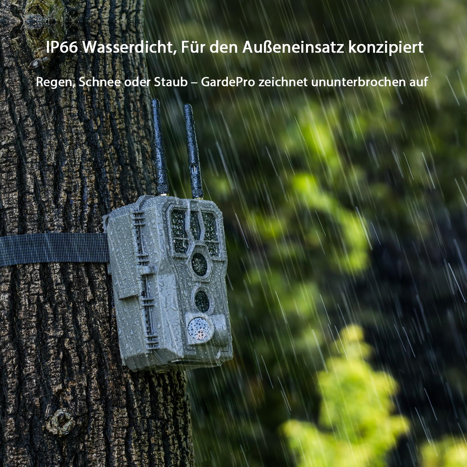 GardePro E8 2.0 Pro Wildkamera Doppelantenne WLAN mit 64GB SD Karte, 64MP H.264 4K Video Wiederaufladbare 7800mAh Akku, Mobilfunkübertragung, 30m Nachtsicht Bewegungsmelder 0,1s Trigge, IP66