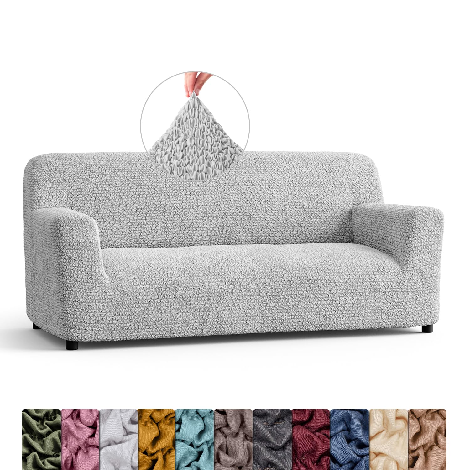 Menotti 3 Seater Couch Cover - Sofa Cover - Sofa Protector - Soft Polyester Fabric Slipcover - 1-Piece Form Fit Stretch Elastic Stylish Furniture Cover - Microfibra - Grey (3 Seater) — view 36