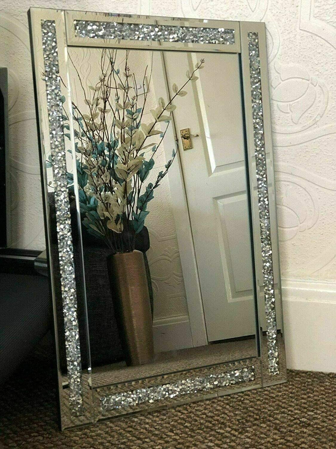 Biznest Silver Crushed Jewel Wall Mirror Loose Diamante Home Decor Mirror Gift 40X60cm