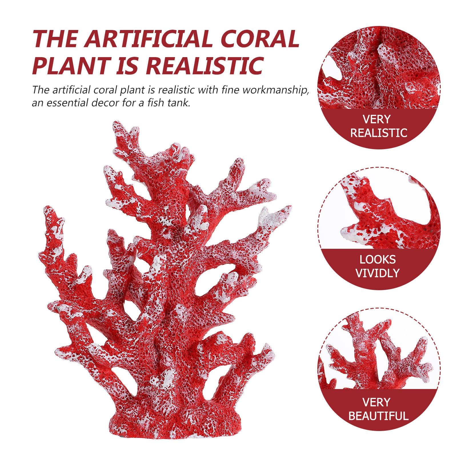 CLISPEED Adorno de Coral Artificial de Resina Rojo para Decoración de Peceras, Artesanía Detallada Que Añade Ambiente Natural Adecuado para Paisajismo de Acuarios y Decoración de