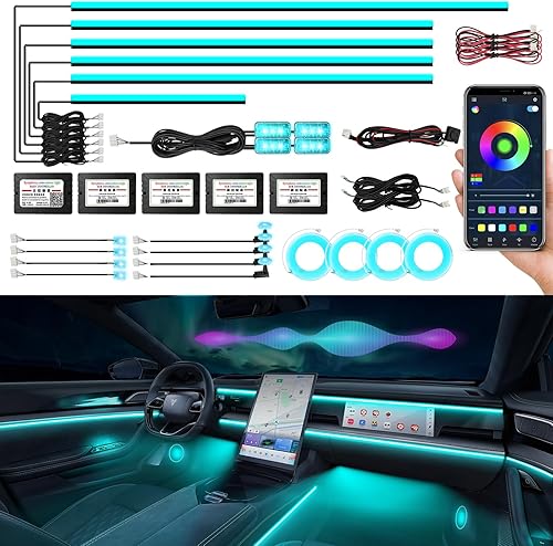 Luces acrílicas para interiores de automóvil, tira de luz LED AMKI para automóvil con control de aplicación, accesorios de automóvil, kit de