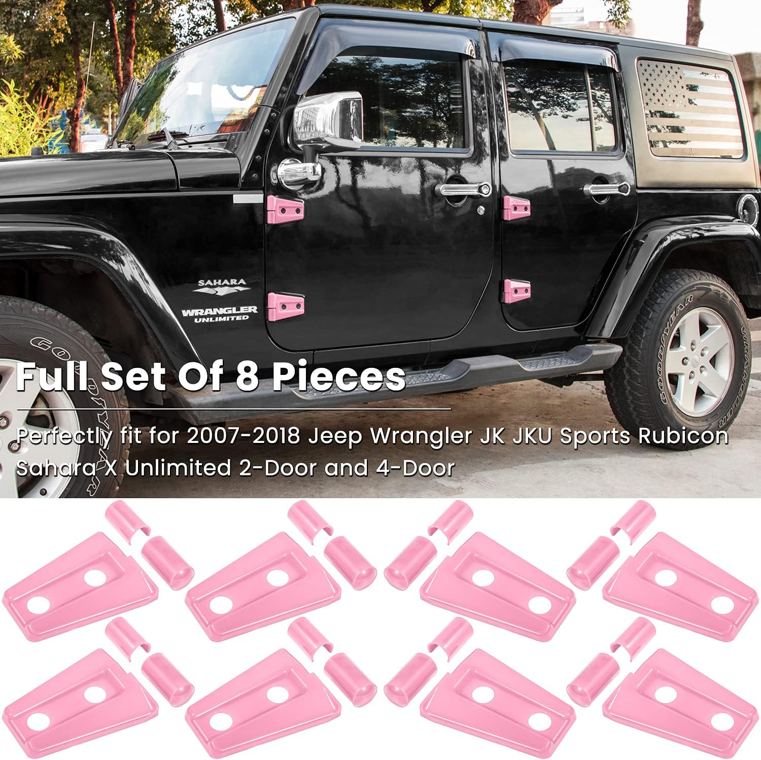 E-cowlboy Door Hinge Cover Trim Exterior Accessories for Jeep Wrangler JK JKU Sport Rubicon Sahara X Unlimited 2-Door & 4-Door 2007-2018 (Pink 8PCS) image 2
