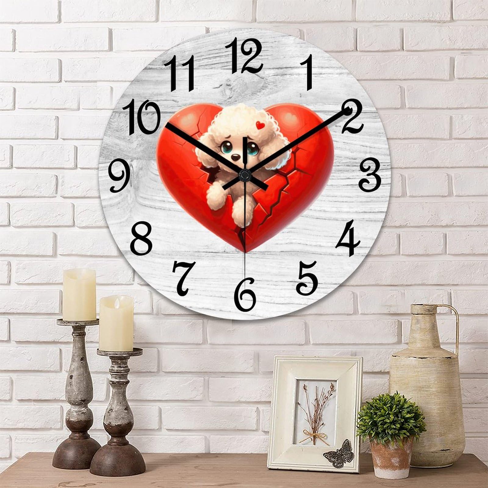 Horloge murale caniche 38cm sans tic-tac lecture facile pour chambre