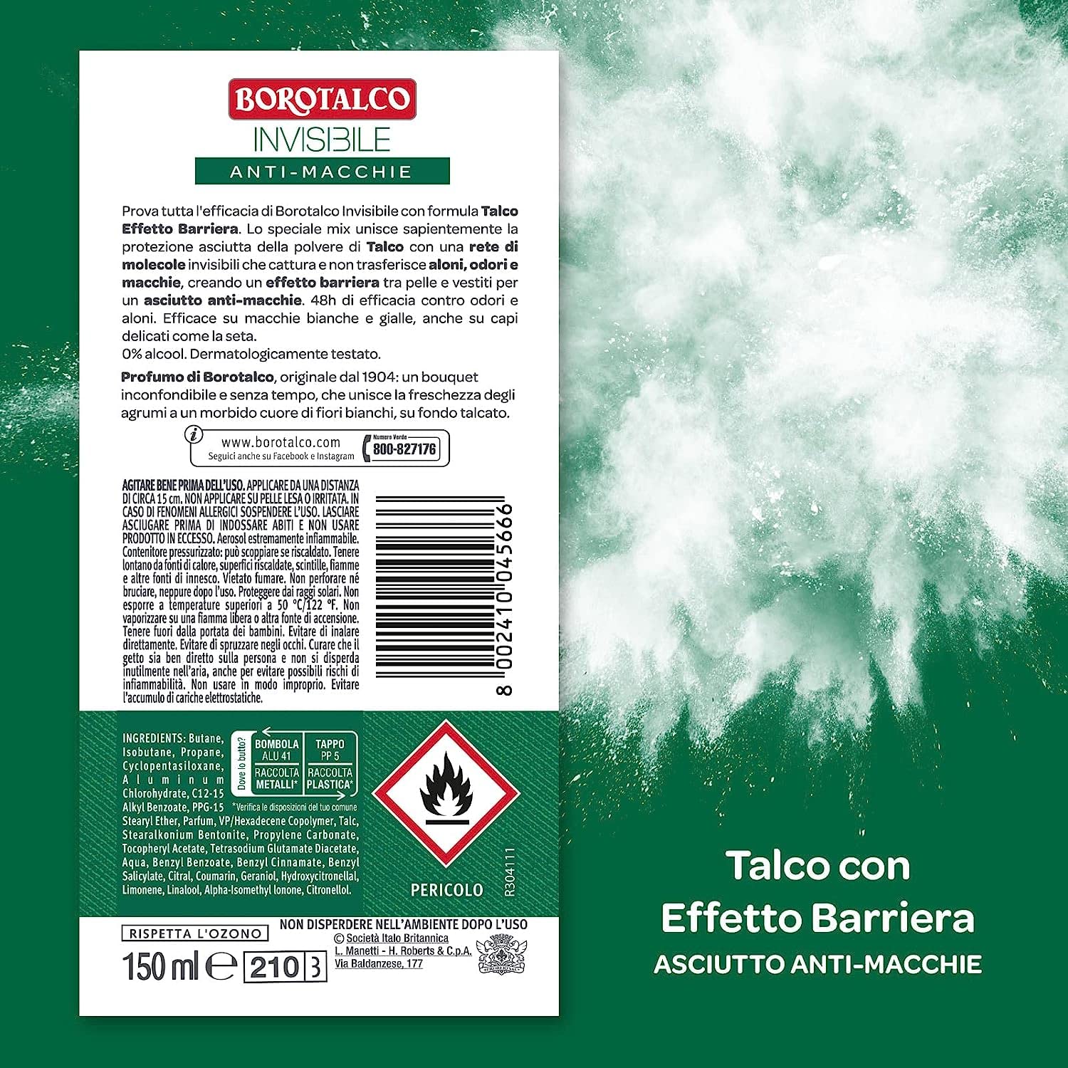 Italian Gourmet deodorante spray Invisible grünes Deo 12 x 150ml | Formula senza alcool, effetto barriera talco 48h; unsichtbarer Schutz für, Gesamtnettogewicht 1,8 L + Kostenlos Polpa 400g