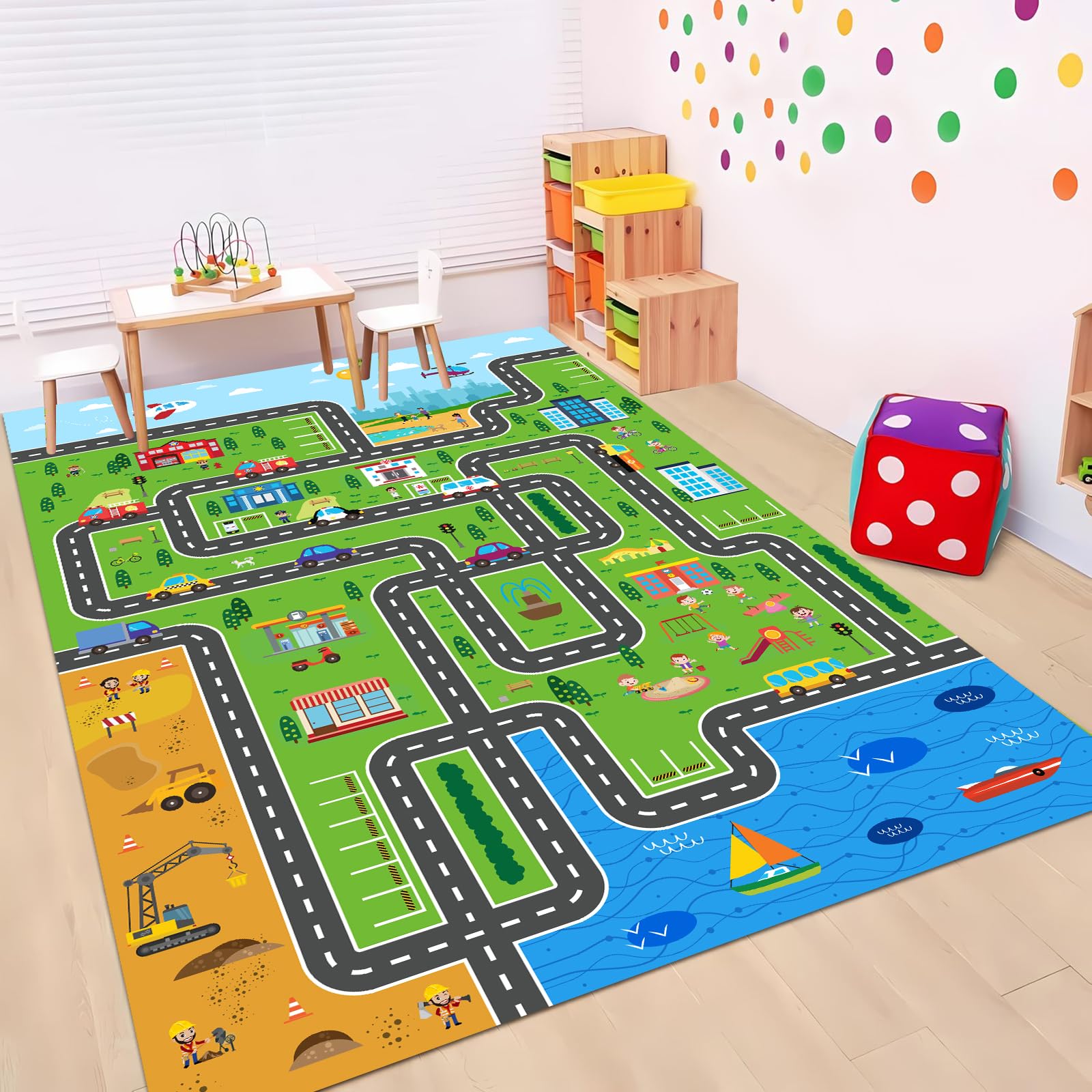 Alfombra de juego para niños, alfombra de juego para niños, alfombra de mapa de ruta de la ciudad, alfombra grande educativa, alfombra de juego para niños, alfombra para niños para sala de 2
