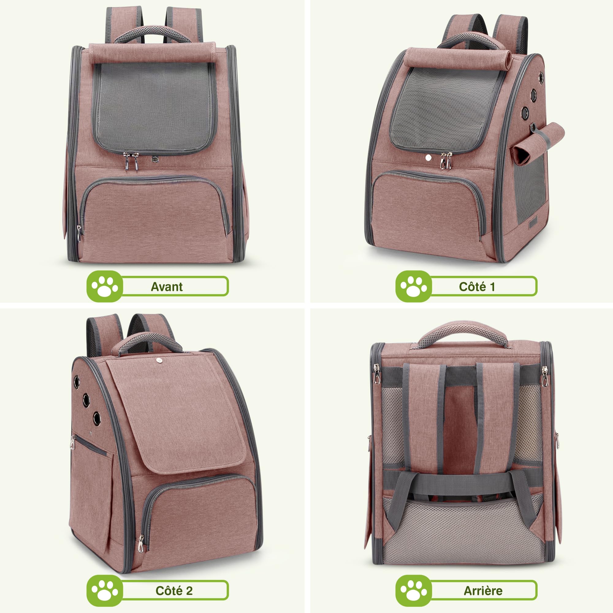 ALLSOPETS Sac à Dos pour Chat et Chien, Pliable et Respirant, Brun Rosé | Sac de Transport Chat avec Pare-Soleil Rétractable et Design Respirant, Sac pour Confortable pour Voyage, Randonnée, Camping