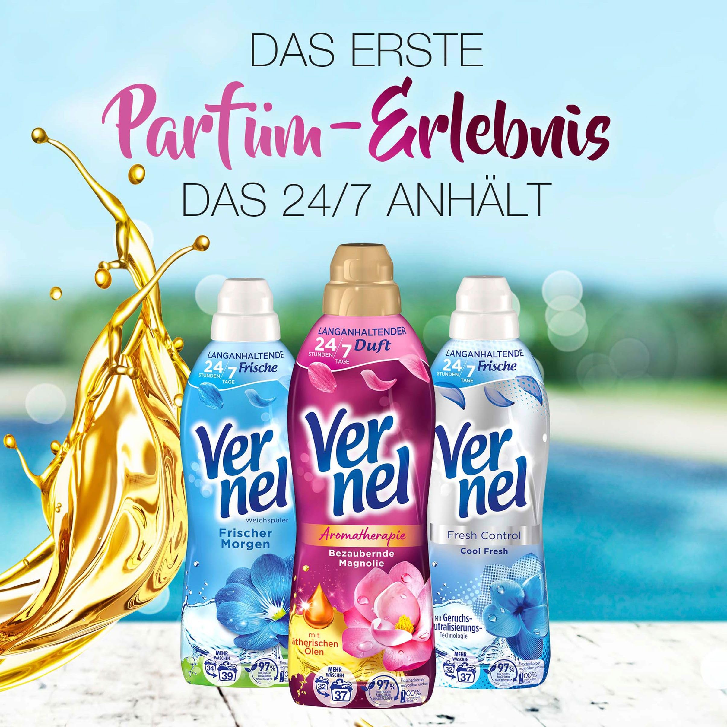 VERNEL Aromatherapie Bezaubernde Magnolie Weichspüler 444WL (12x37 Waschladungen), langanhaltender Wäscheduft mit ätherischen Ölen für 24/7 Frische, recycelbare Flasche