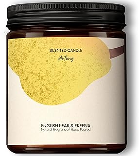 Generic English Pear & Freesia Scented Candle | Scented Candle Gifts for Women | Soy Candles for Home Scented | Aromatherapy Candle in Black Jar | Unique Birthday Gifts for Women, Chroma, AT0001