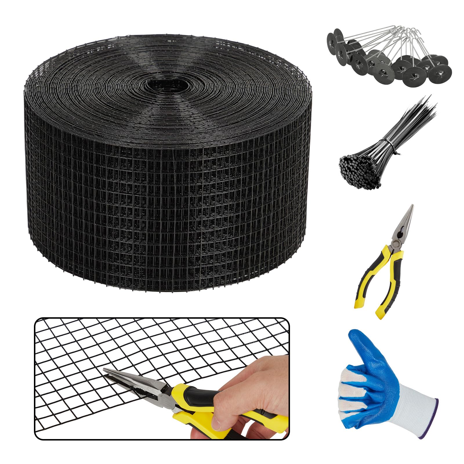 Garvee Malla para Placas Solares 15,2 cm x 30,48 m, Red Antipalomas de Acero Galvanizado PVC para Paneles Solares, Protector Anti Aves y Roedores con 100 Clips de Instalación, Negro
