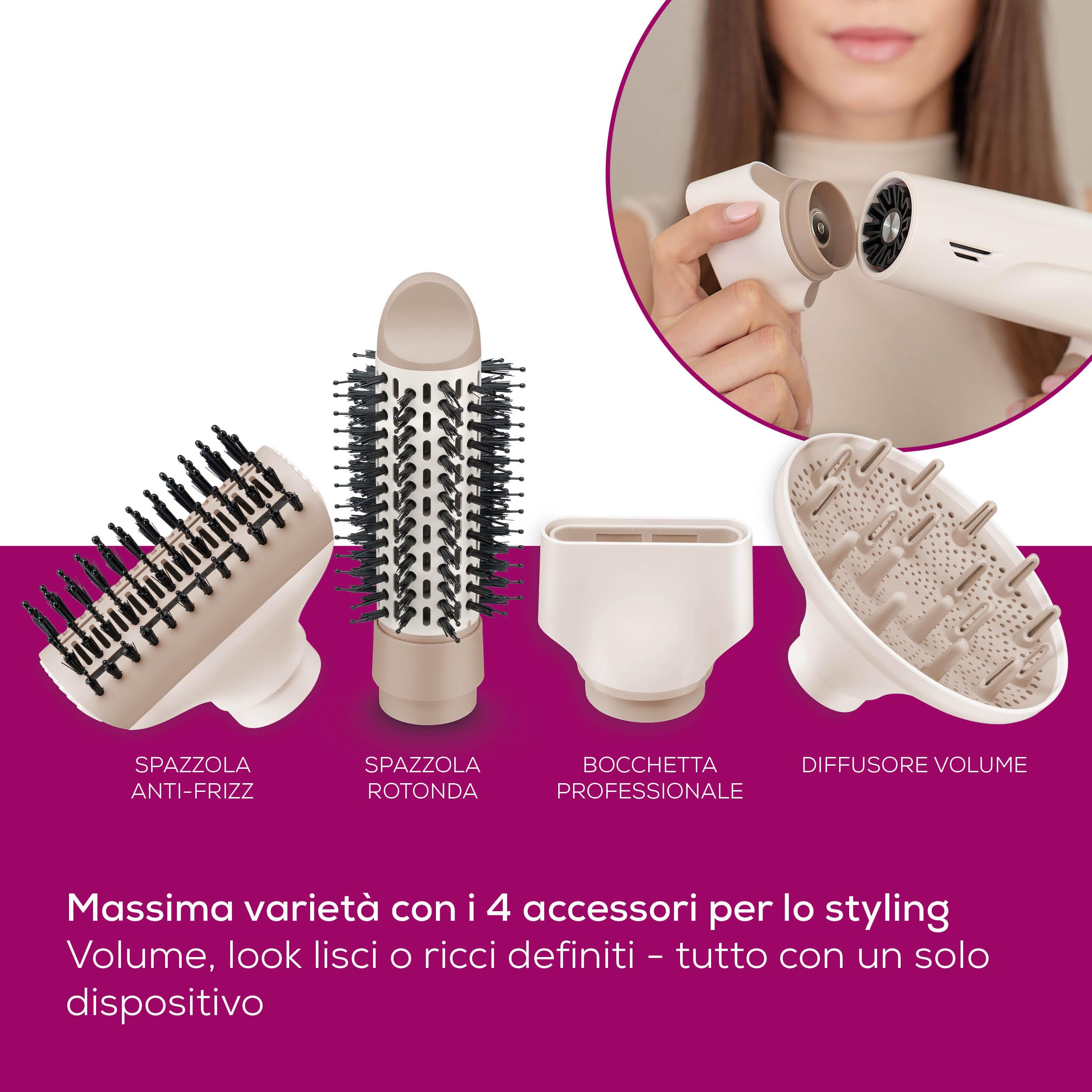 Beurer HC 150 FusionDry Pro Asciugacapelli, phon ultraleggero con potente motore digitale, manico pieghevole ergonomico ideale per i viaggi, funzione agli ioni, incl. 4 accessori per lo styling