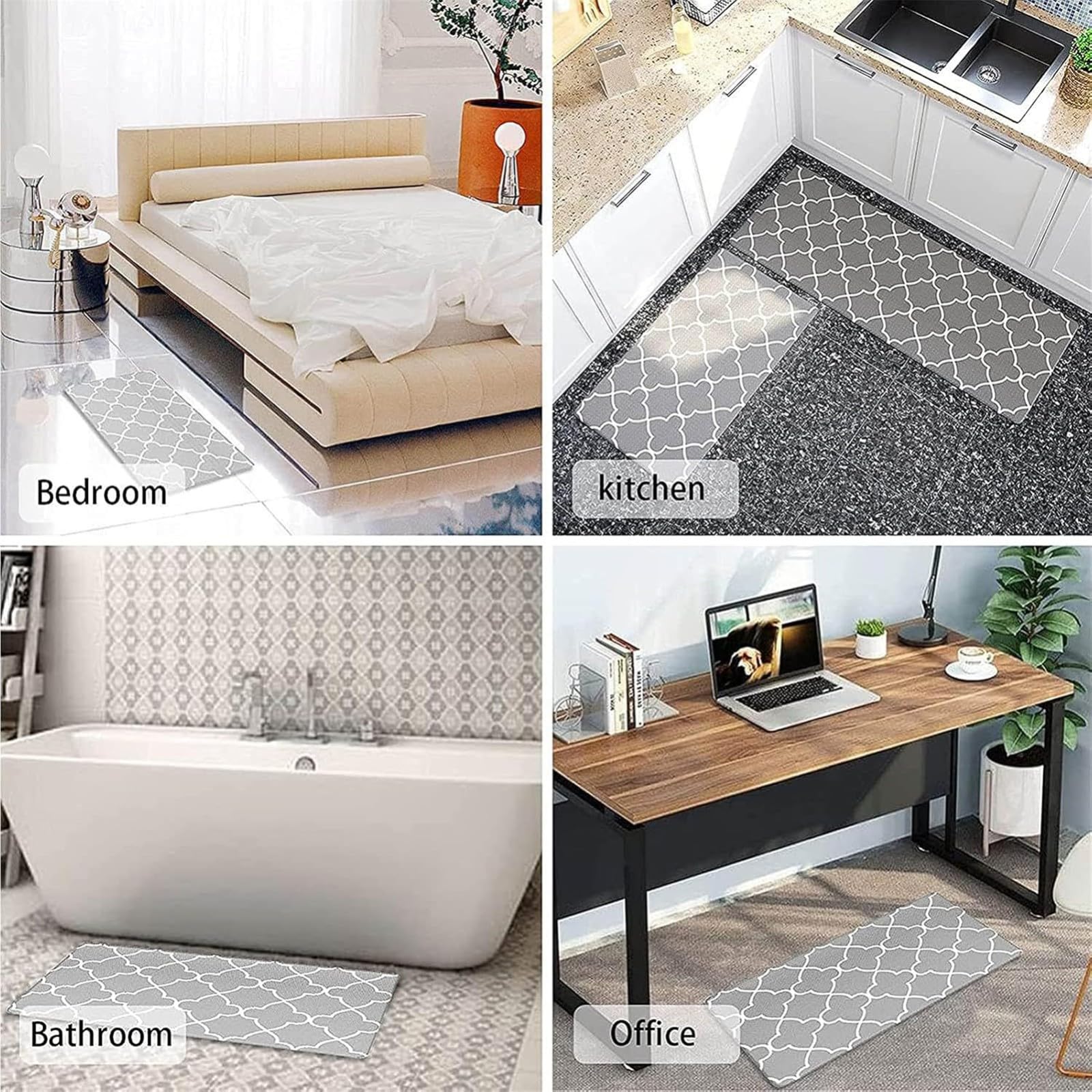 Tappeti da Cucina 2 Pezzi, Tappetini Antiscivolo Imbottiti Anti-Fatica 5 mm Spessi Scrivania in Piedi Ufficio Tappetini Impermeabili Lavanderia Lavabili 03,18 * 30IN + 18 * 71IN
