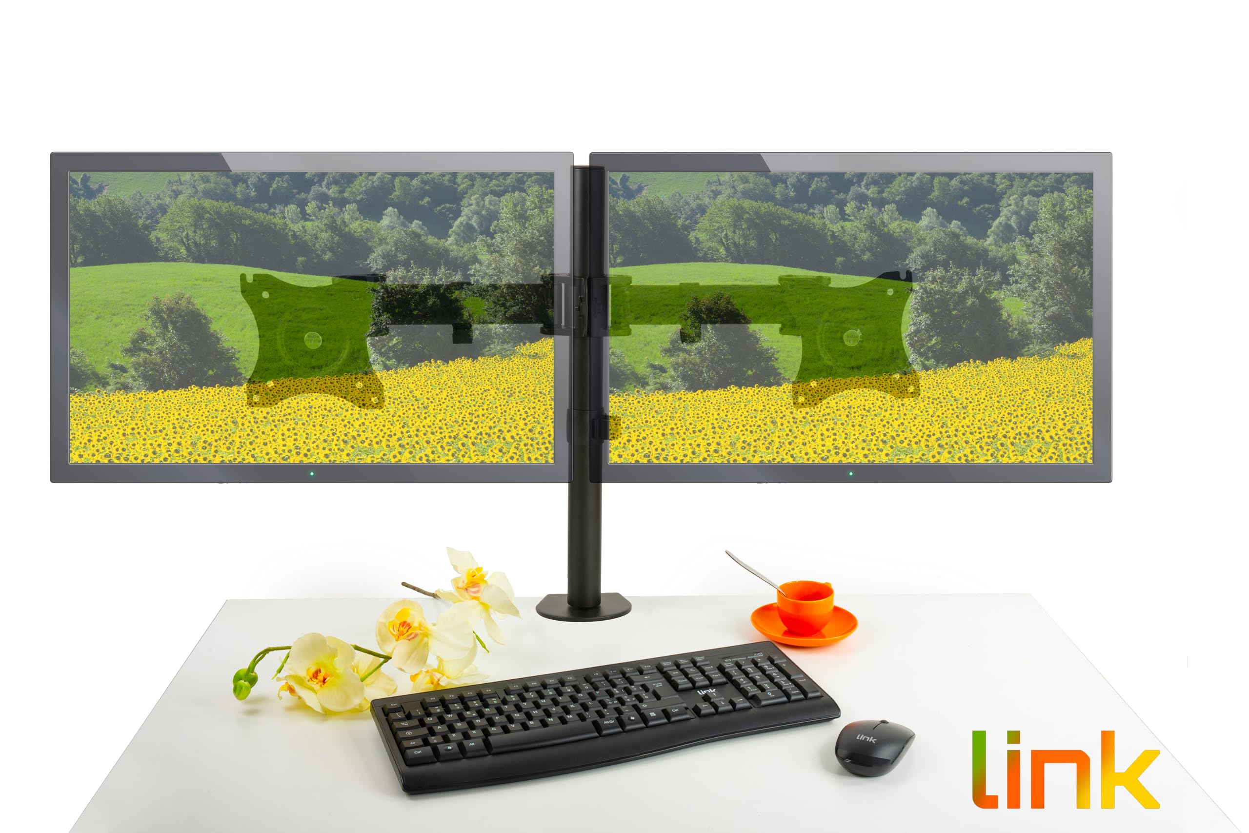 LINK LKBR07 Braccio Supporto da Tavolo con Morsa per 2 Monitor 13-27" Fino a 8 kg a 3 Snodi, Nero