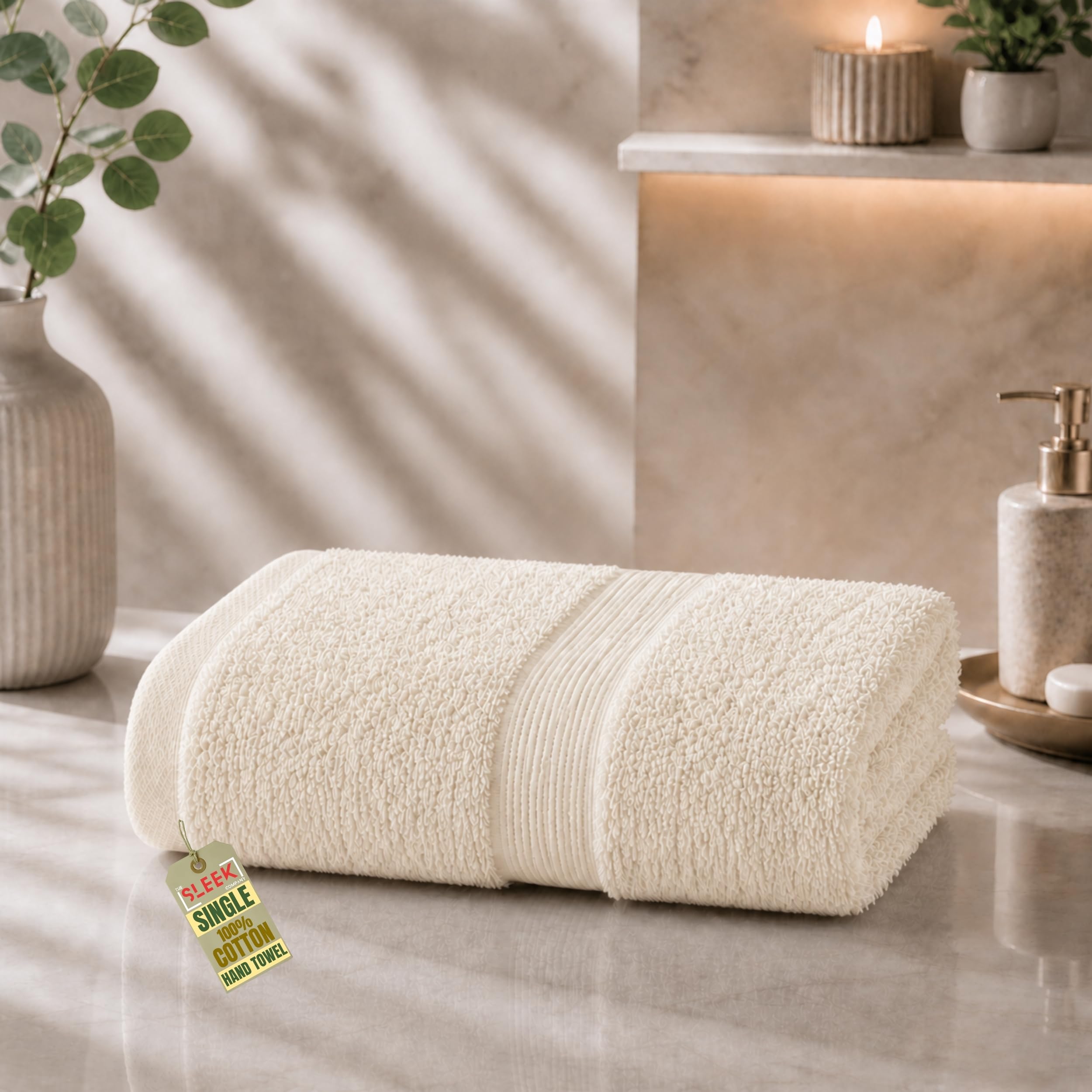 600GSM Royal Egyptian Cotton Hand Towels For Bathroom (50x80cm) – Soft & Absorbent Kitchen Hand Towels For Hand Drying – Hypoallergenic, Quick Dry & Durable Hand Towel for Homes, Hotels & Gyms (Cream)