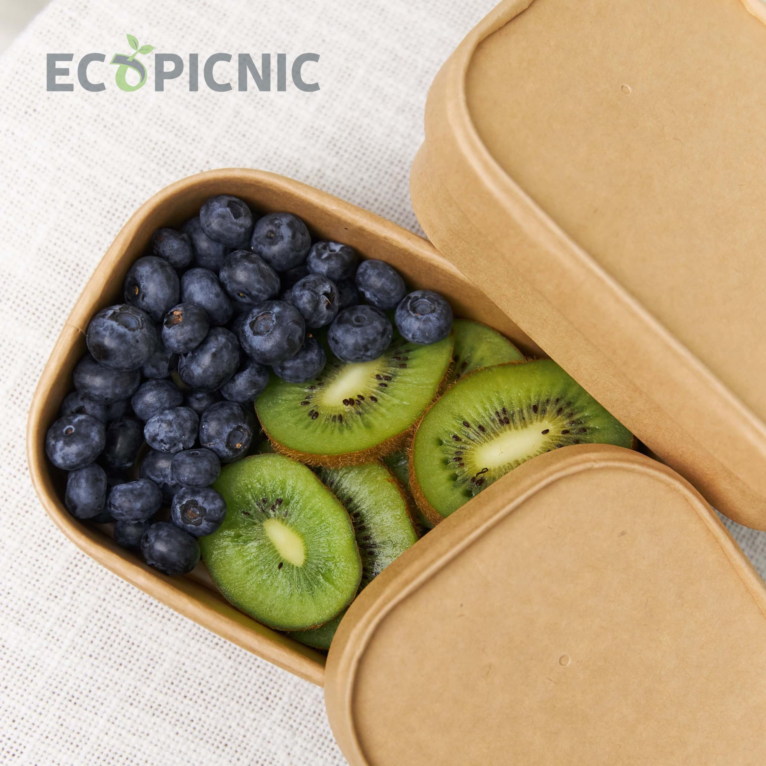 Ensaladera Rectangular de Papel Kraft con Tapa Kraft 50 Unidades 500 ml | Envases Desechables de cartón Kraft con Tapa, Ideales para ensaladas, Comidas para Llevar y Aperitivos