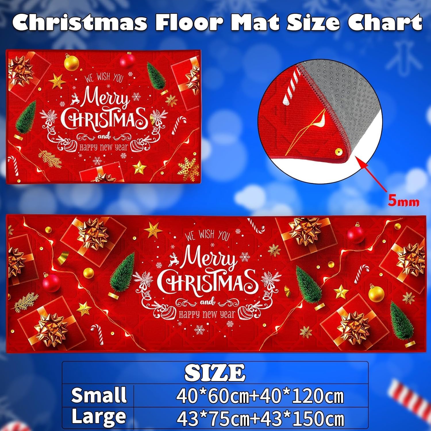 PORJDN Christmas Rug Set Christmas Indoor Floor Red Rug - Image 2
