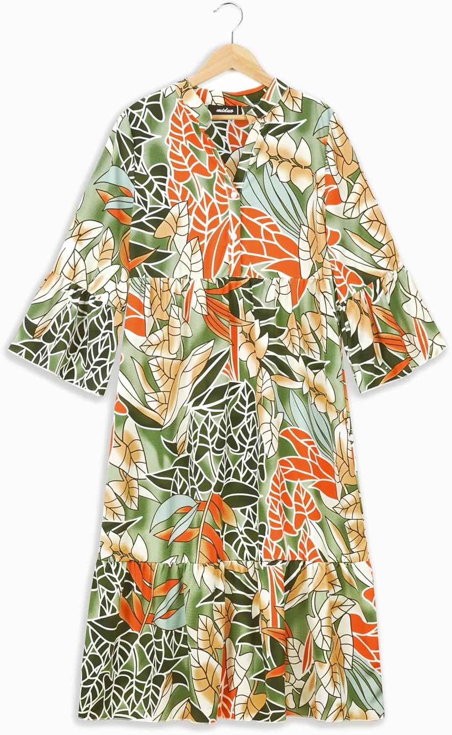 miduo Womens Casual Boho Summer 3/4 Sleeve V Neck Bohemian Tribal Print Flowy Midi Maxi Dresses