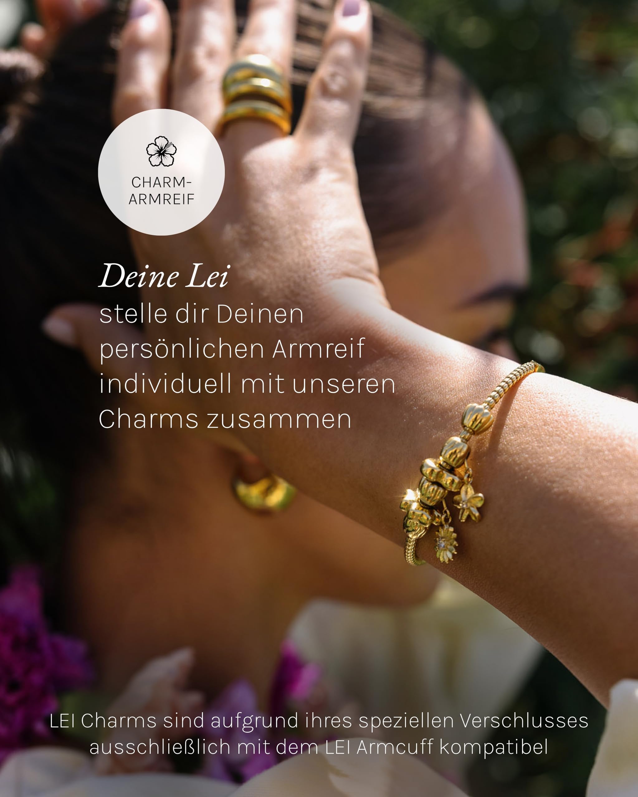 Purelei LEI Charm Armreif – Wasserfestes Damen Armband aus Edelstahl (14K vergoldet) – Armreif für LEI Charms mit Stopper-Charm – Schmuck für deinen individuellen Look
