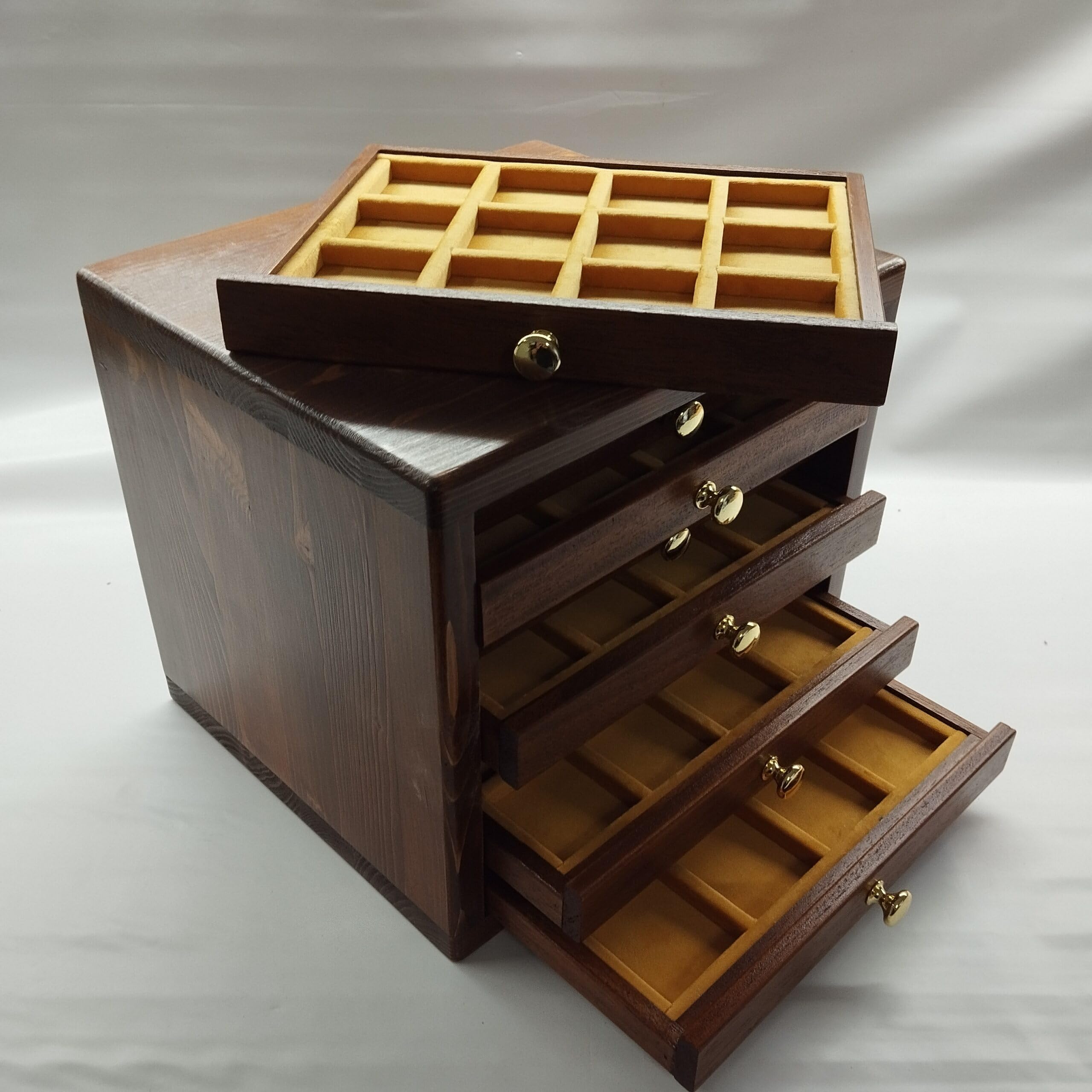 Monetario de Madera con 7 cajones y Terciopelo para Monedas y medallas, Hecho a Mano, numerado y Certificado, Personalizable