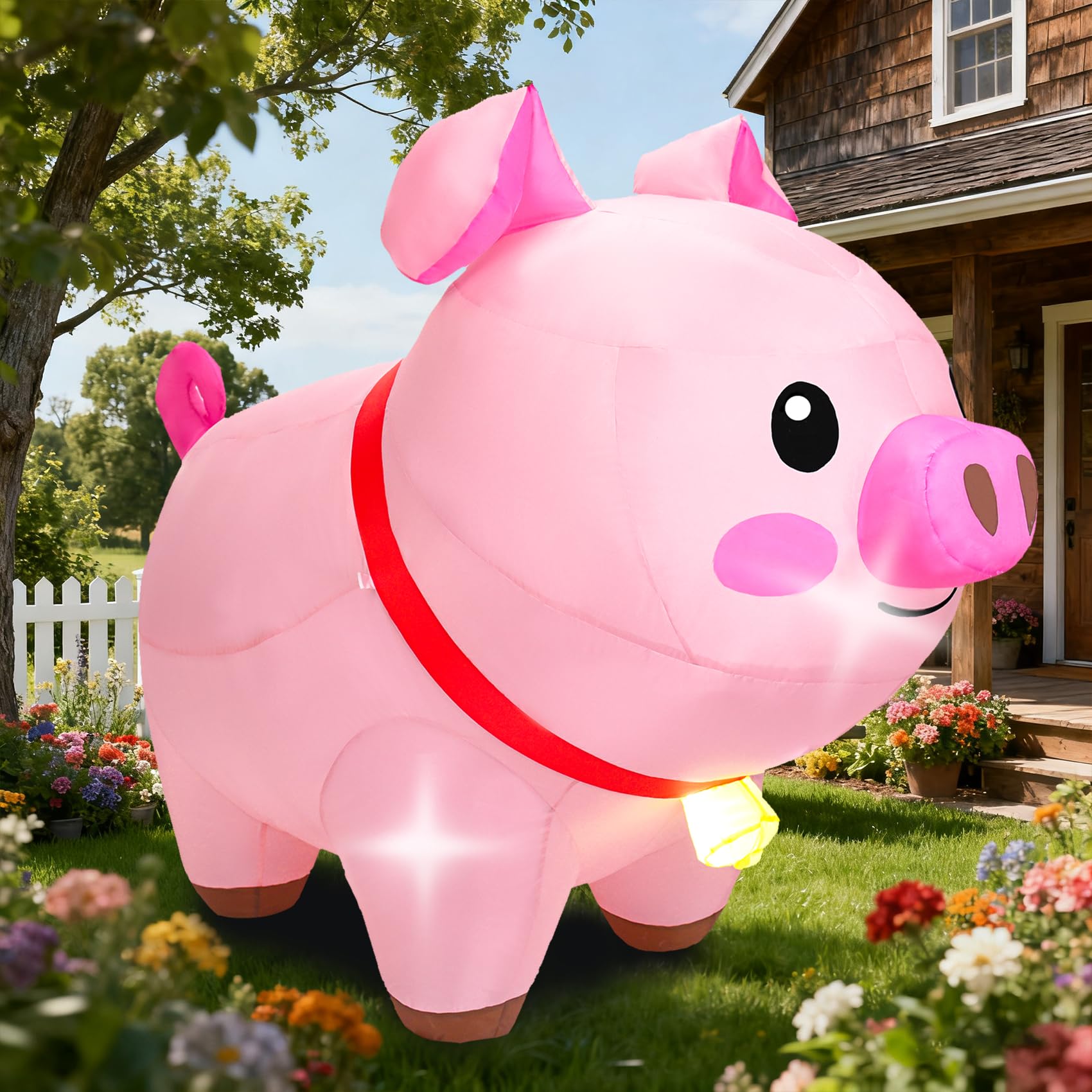 Aufblasbares Schwein, Outdoor-Dekorationen, aufblasbare Hofdekorationen mit LED-Lichtern, niedliches rosa Schwein, aufblasbar für Urlaub, Garten, Rasen, Bauernhof-Motto-Party-Dekor