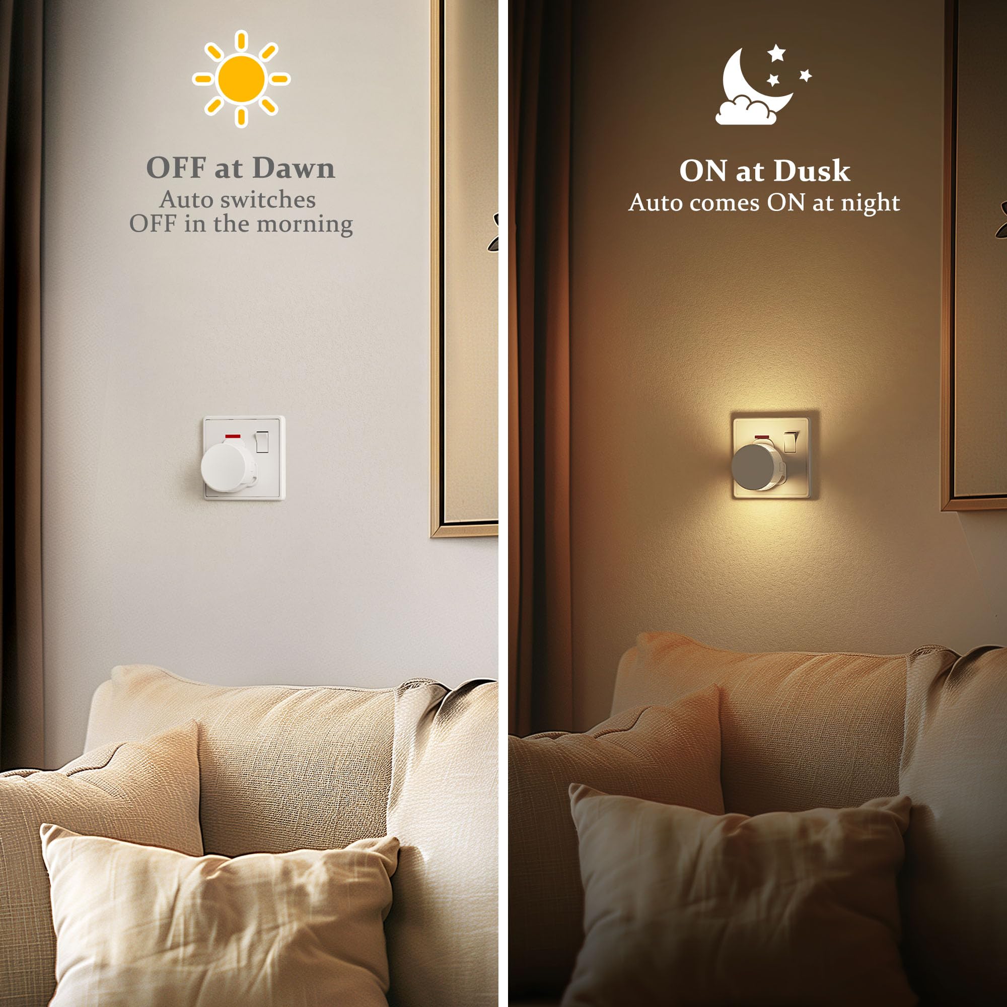 JandCase Night Light Plug in Wall, Plug in Night Light with Dusk to Dawn Light Sensor, 3000K Warm White, 3 Levels Dimmable - Image 2